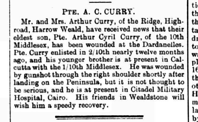 Mixed collection of medals & other items to ARTHUR CURRY, 2/10th Bn Middlesex Regiment (wounded at Gallipoli) & Wiltshire Special Constabulary, & 2 x rare American Red Cross certificates to his wife DOROTHY CURRY, a volunteer at the ‘DONUT DUGOUT’ Devizes