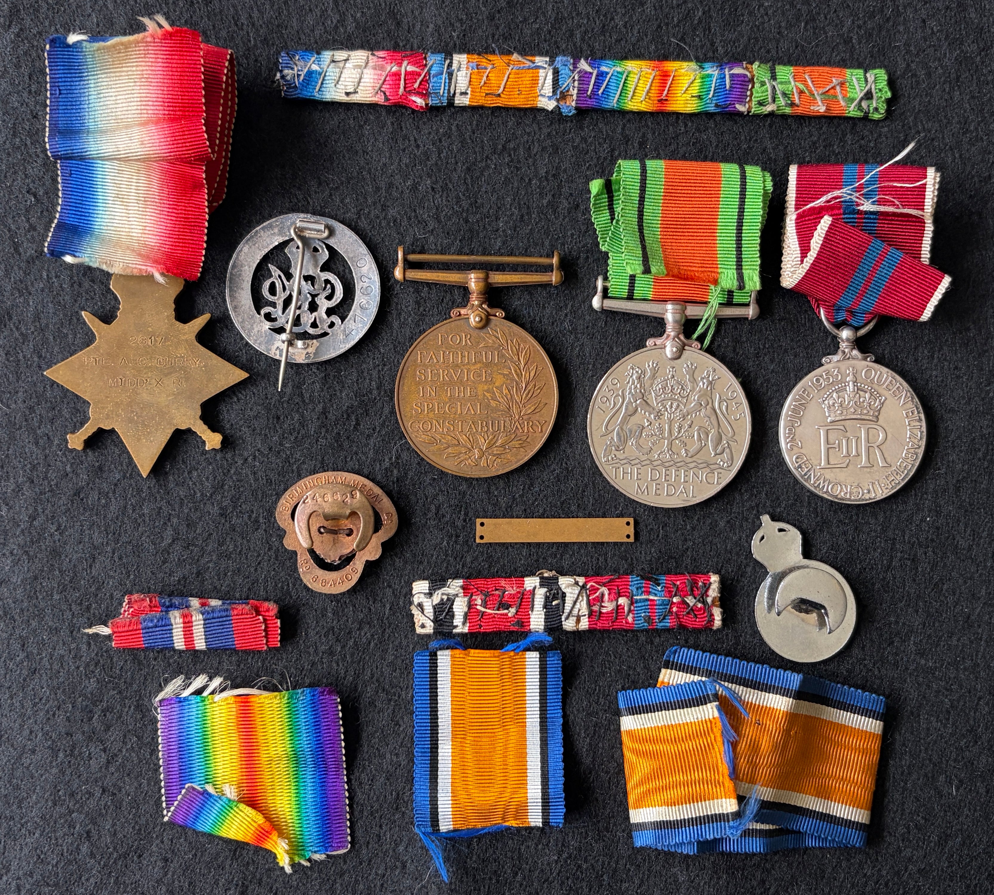 Mixed collection of medals & other items to ARTHUR CURRY, 2/10th Bn Middlesex Regiment (wounded at Gallipoli) & Wiltshire Special Constabulary, & 2 x rare American Red Cross certificates to his wife DOROTHY CURRY, a volunteer at the ‘DONUT DUGOUT’ Devizes