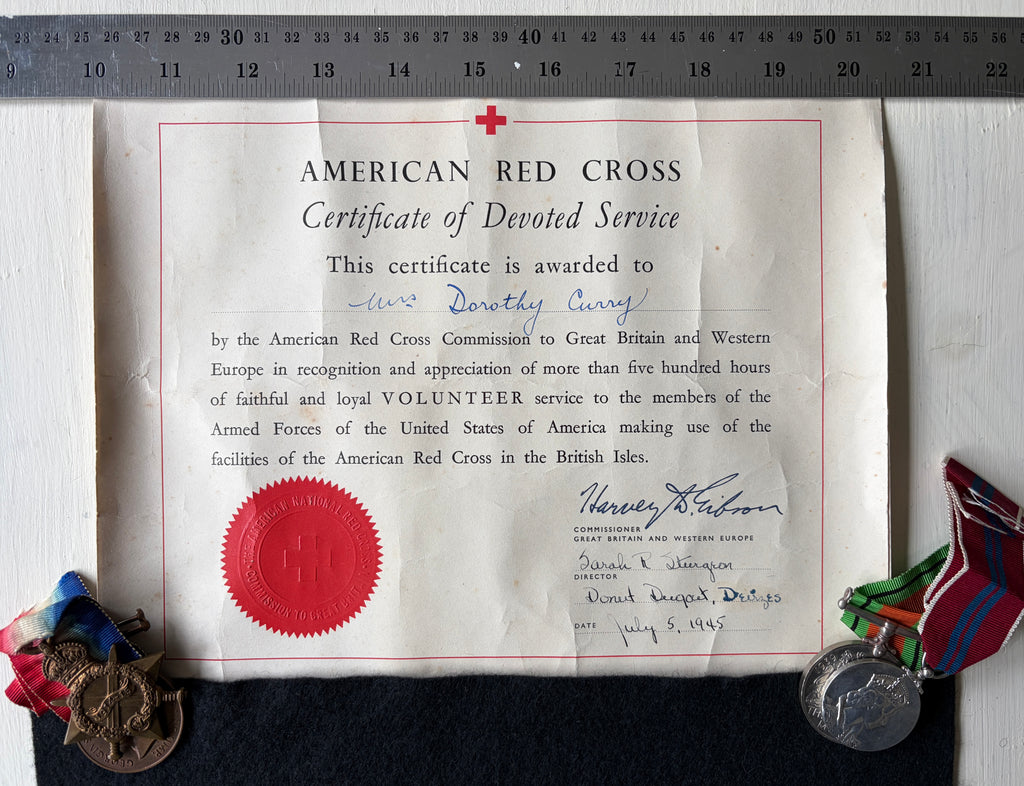 Mixed collection of medals & other items to ARTHUR CURRY, 2/10th Bn Middlesex Regiment (wounded at Gallipoli) & Wiltshire Special Constabulary, & 2 x rare American Red Cross certificates to his wife DOROTHY CURRY, a volunteer at the ‘DONUT DUGOUT’ Devizes