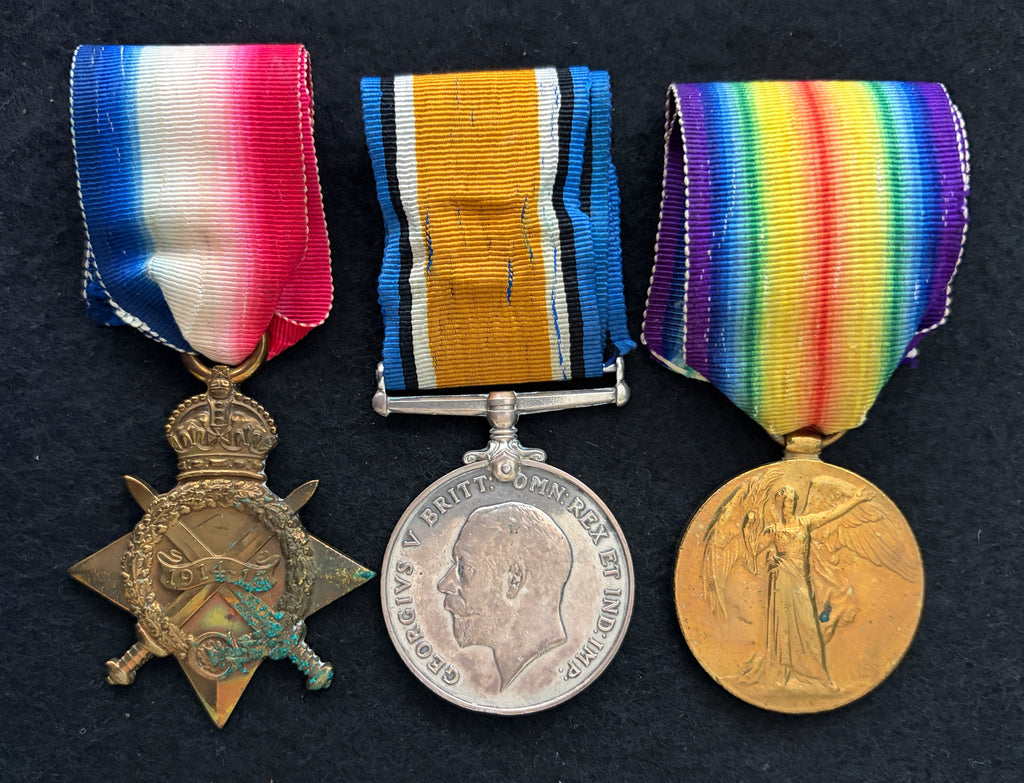 WW1 Medal Trio – 1914-15 Star, British War Medal & Victory Medal – Private THOMAS WILLIAM CATLOW – East Lancashire Regiment & Machine Gun Corps
