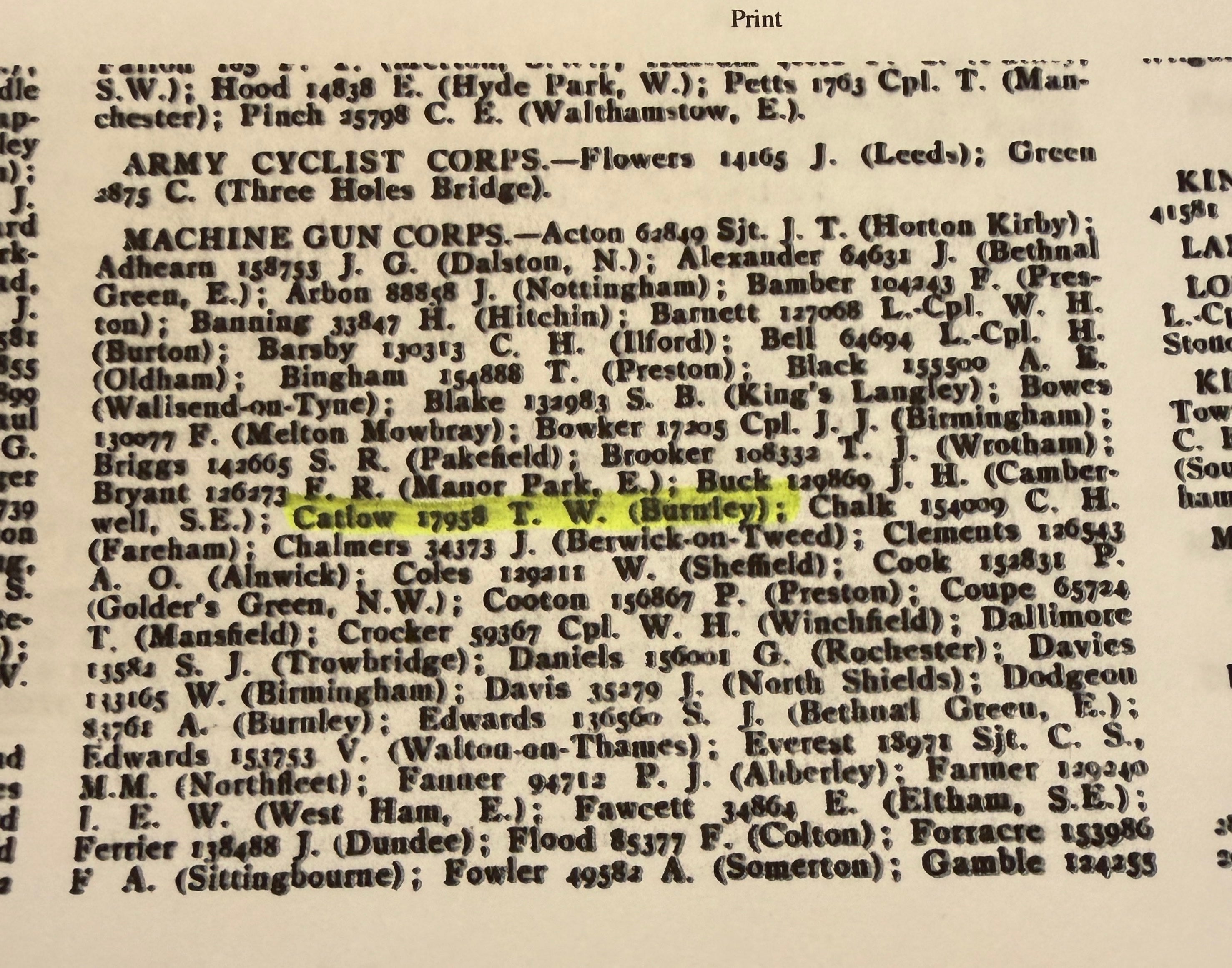 WW1 Medal Trio – 1914-15 Star, British War Medal & Victory Medal – Private THOMAS WILLIAM CATLOW – East Lancashire Regiment & Machine Gun Corps