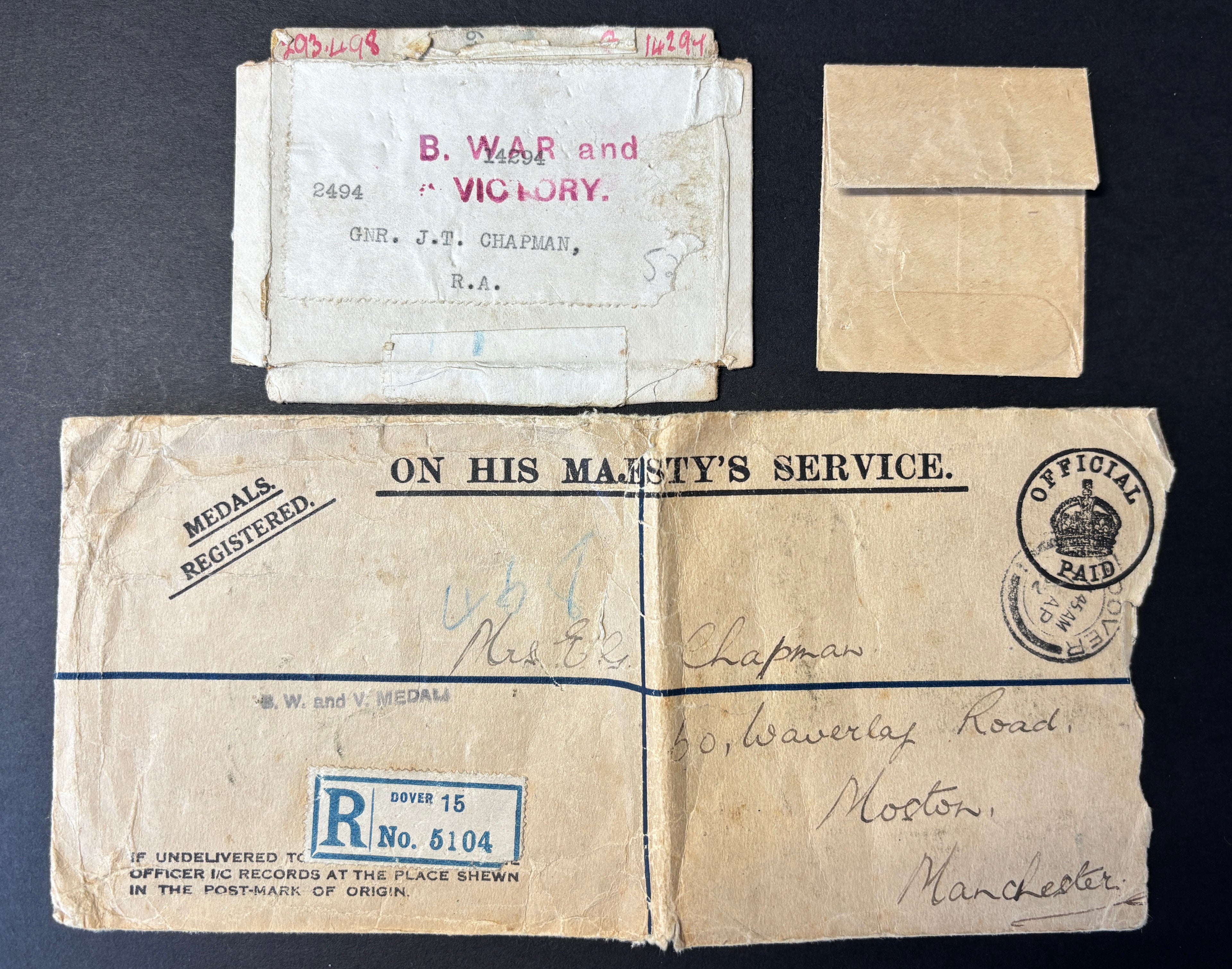 WW1 medal pair & Death Penny - British War Medal, Victory Medal &  memorial plaque (Death Penny) – Gunner JAMES THOMAS CHAPMAN - Royal Garrison Artillery