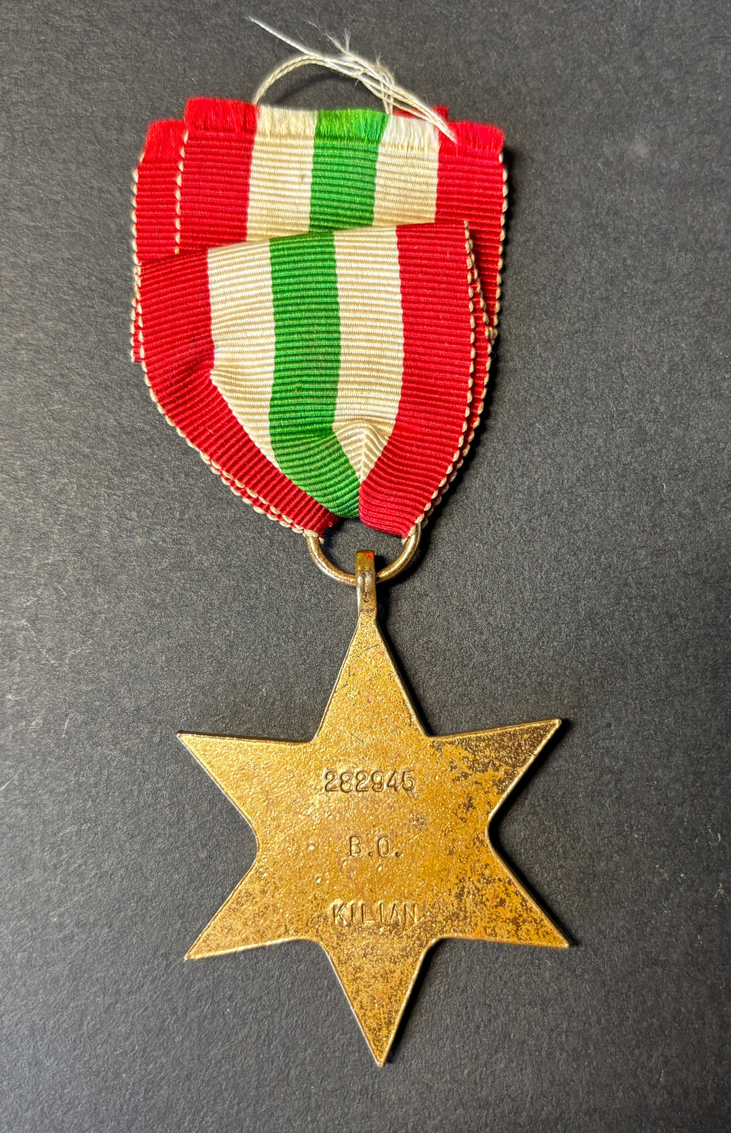 WW2 single medal - Italy Star - awarded to B.O.KILLIAN - South African