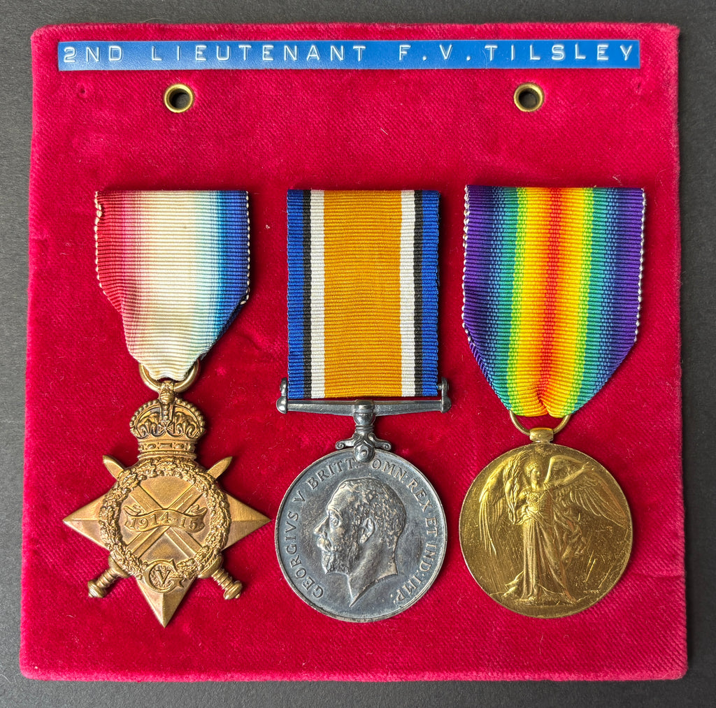 WW1 medal trio - 1914-15 Star, British War Medal & Victory Medal – Gunner, later 2nd Lieutenant FRANK VICTOR TILSLEY – Royal Garrison Artillery