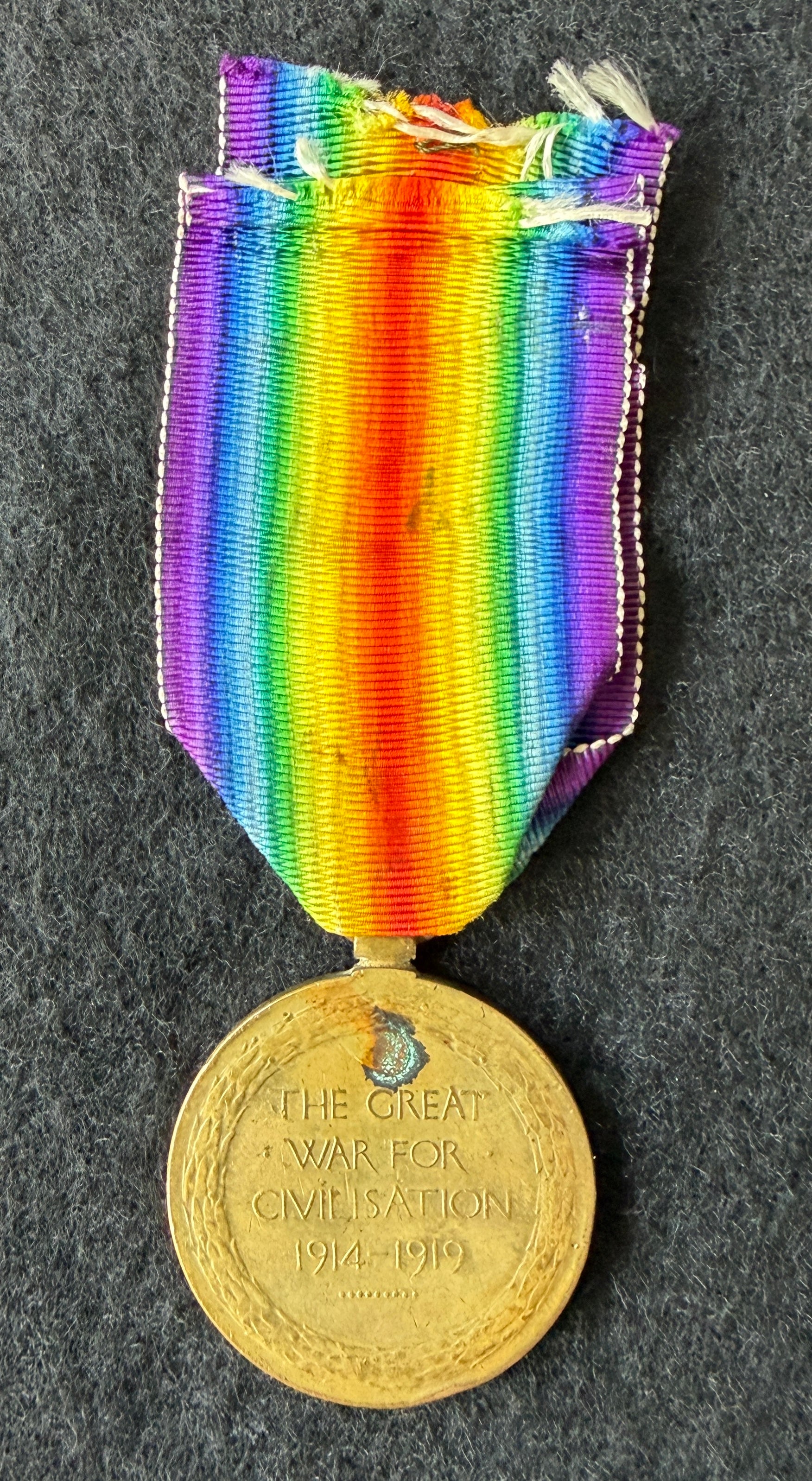 WW1 Victory Medal (Single medal only) awarded to Private ARTHUR VARLEY of the 7th (Service) Battalion Lincolnshire Regiment – Wounded in action in France two days before ‘Armistice’