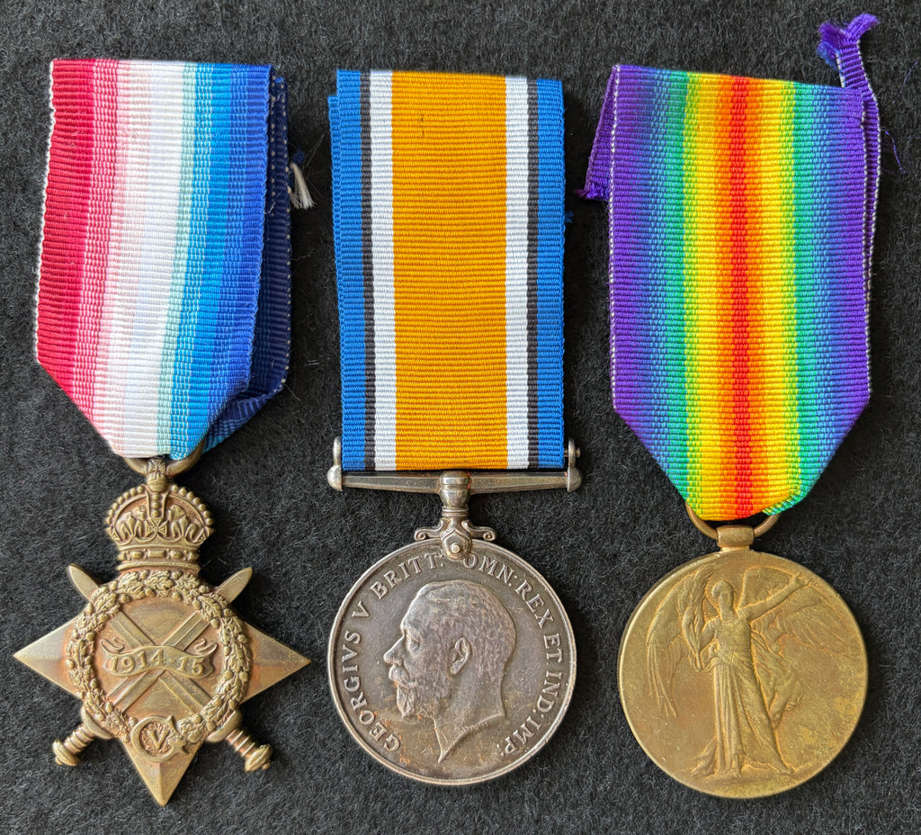 WW1 medal group – 1914-15 Star, British War Medal & Victory Medal - awarded to Private ARTHUR SINGLETON of the Royal Lancaster Regiment – Wounded Second Battle of Ypres