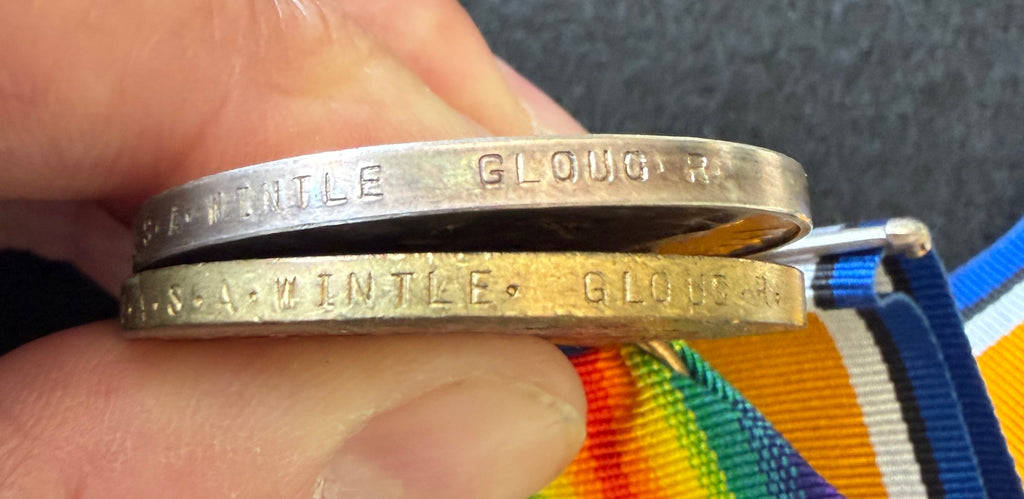 WW1 medals x 2 (missing 1914-15 Star) - British War Medal & Victory Medal - awarded to Private ALBERT WINTLE of the Gloucestershire Regiment – DRUMMER – Western Front, Somme, Passchendaele & Italian Front