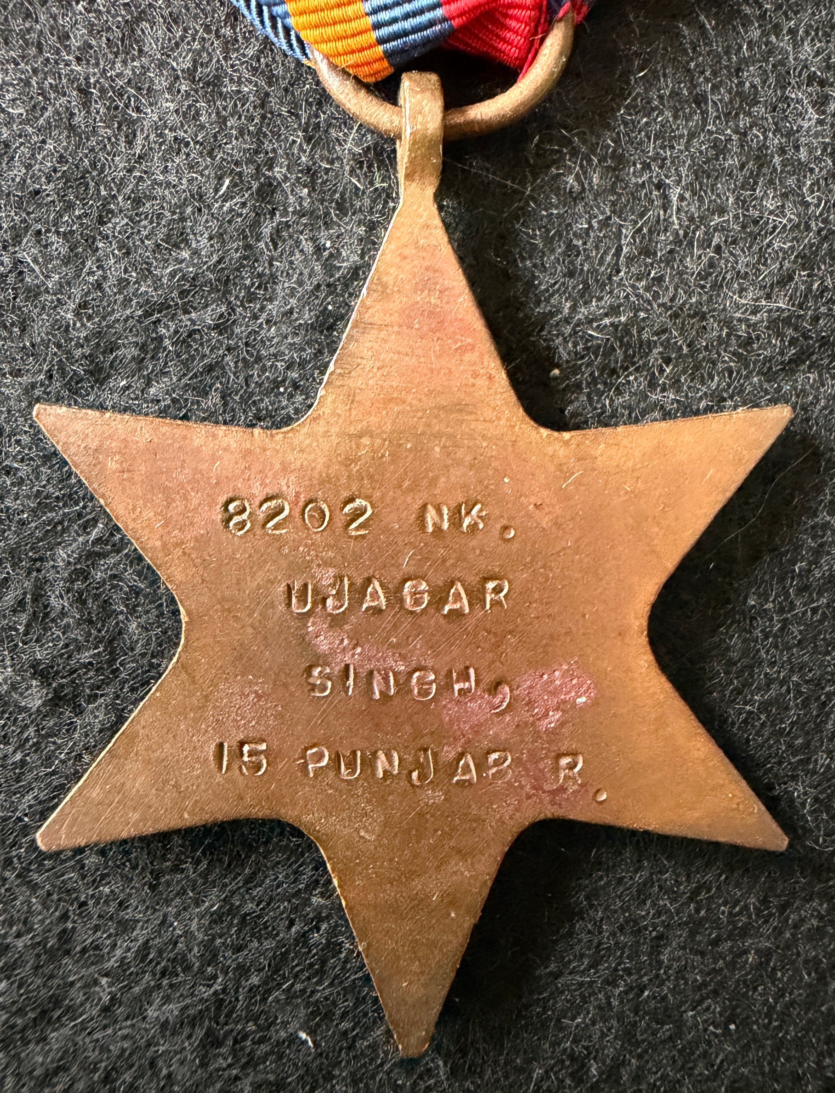 WW2 Burma Star (single medal only) – awarded to Naik UJAGAR SINGH of the 15th Punjab Regiment