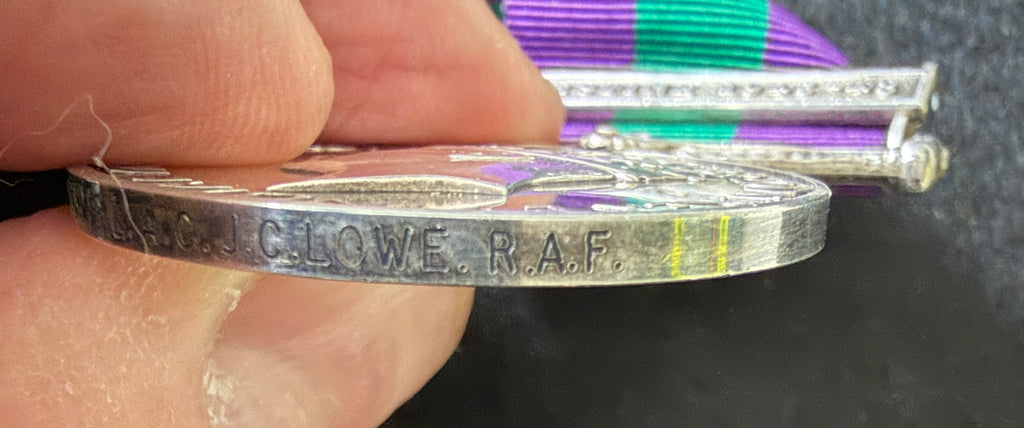 General Service Medal (1918) with ‘Palestine 1945-48’ clasp – awarded to Leading Aircraftsman JOHN CHARLES LOWE of the Royal Air Force
