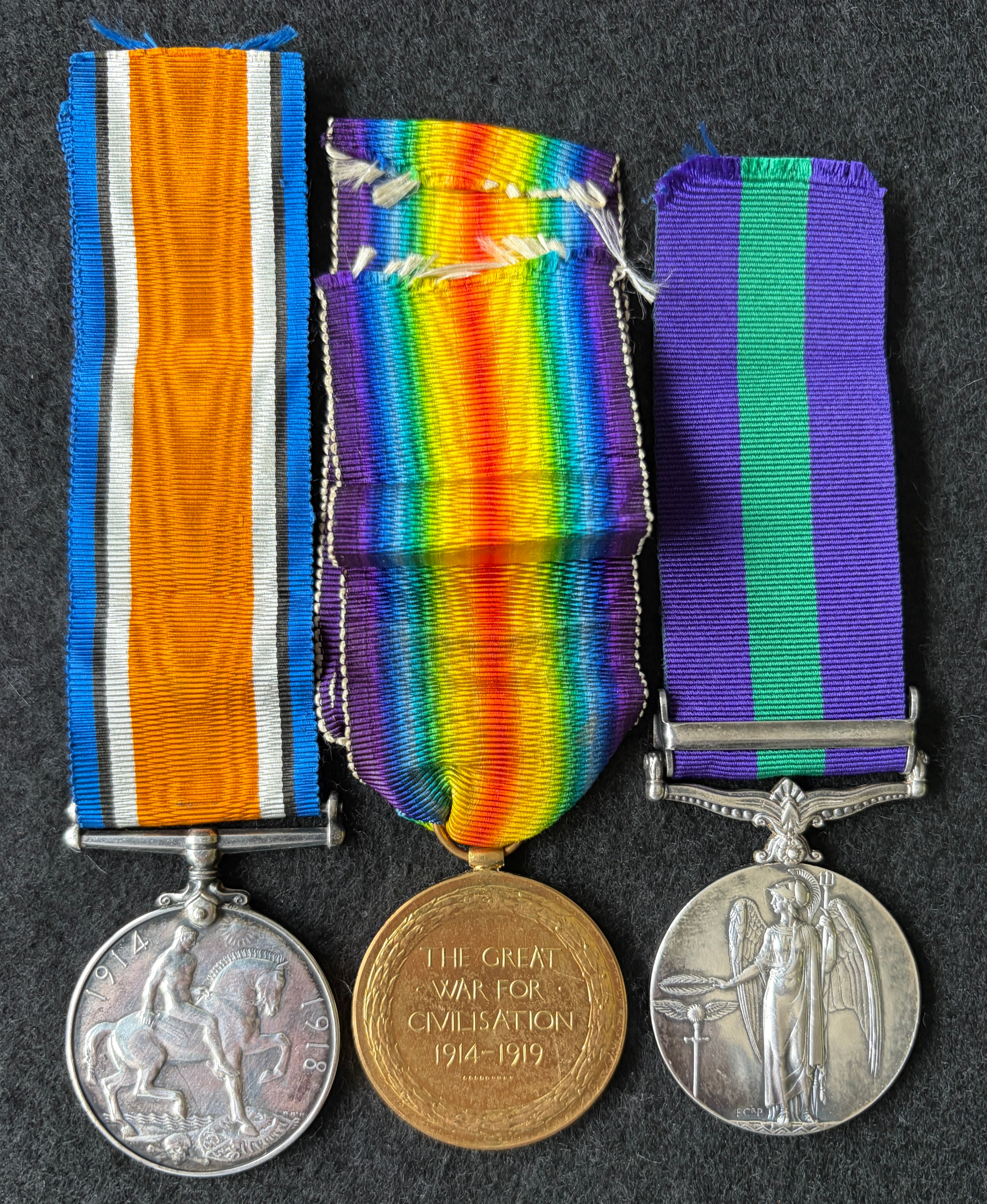 Medal group consisting of British War Medal, Victory Medal and General Service Medal (1918) with ‘Kurdistan’ clasp – awarded to Private JOHN THOMPSON of the 6th (Service) Battalion the Loyal North Lancashire Regiment