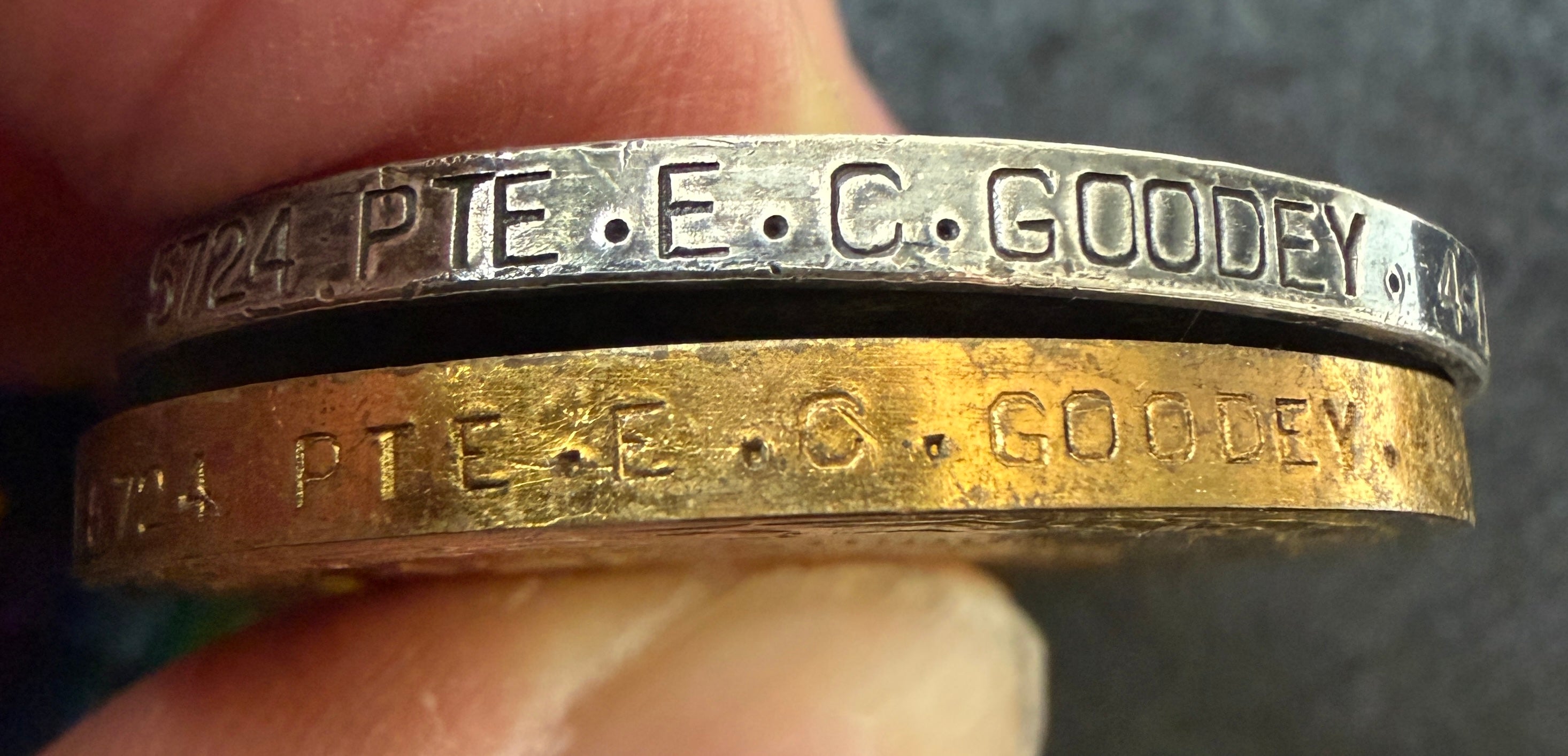 WW1 medal pair – British War Medal & Victory Medal – awarded to Private ERIC CHARLES GOODEY of the 2/4th (City of London) Battalion (Royal Fusiliers) – Killed in action first day of the ‘Second Battle of Passchendaele’ 1917