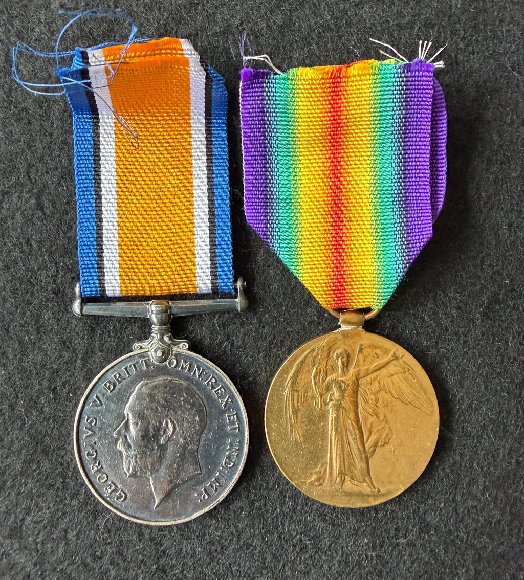 WW1 medal pair – British War Medal & Victory Medal (missing 1914-15 Star) – awarded to JOHN BAKER of the 2nd Battalion South Staffordshire Regiment