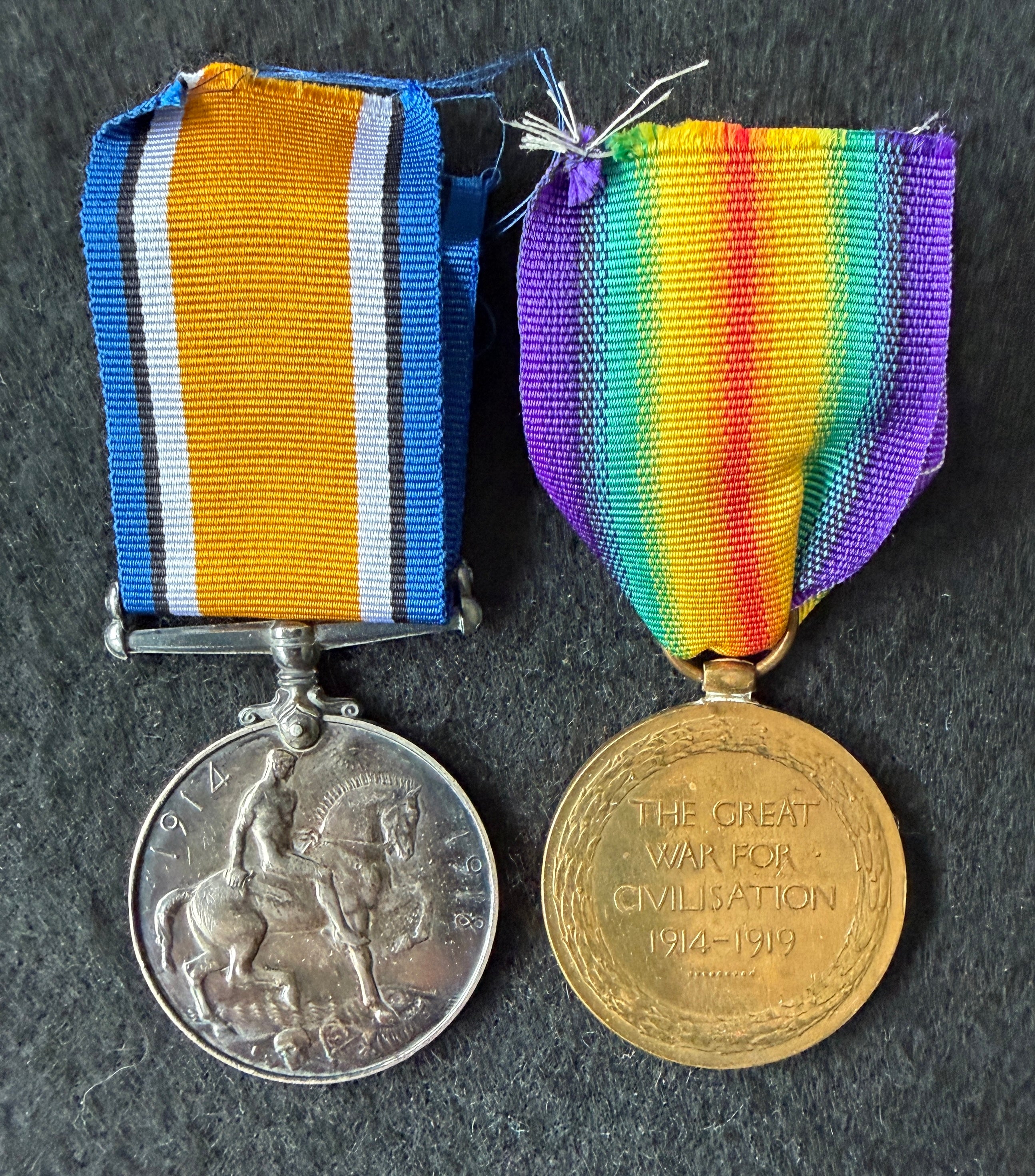 WW1 medal pair – British War Medal & Victory Medal (missing 1914-15 Star) – awarded to JOHN BAKER of the 2nd Battalion South Staffordshire Regiment