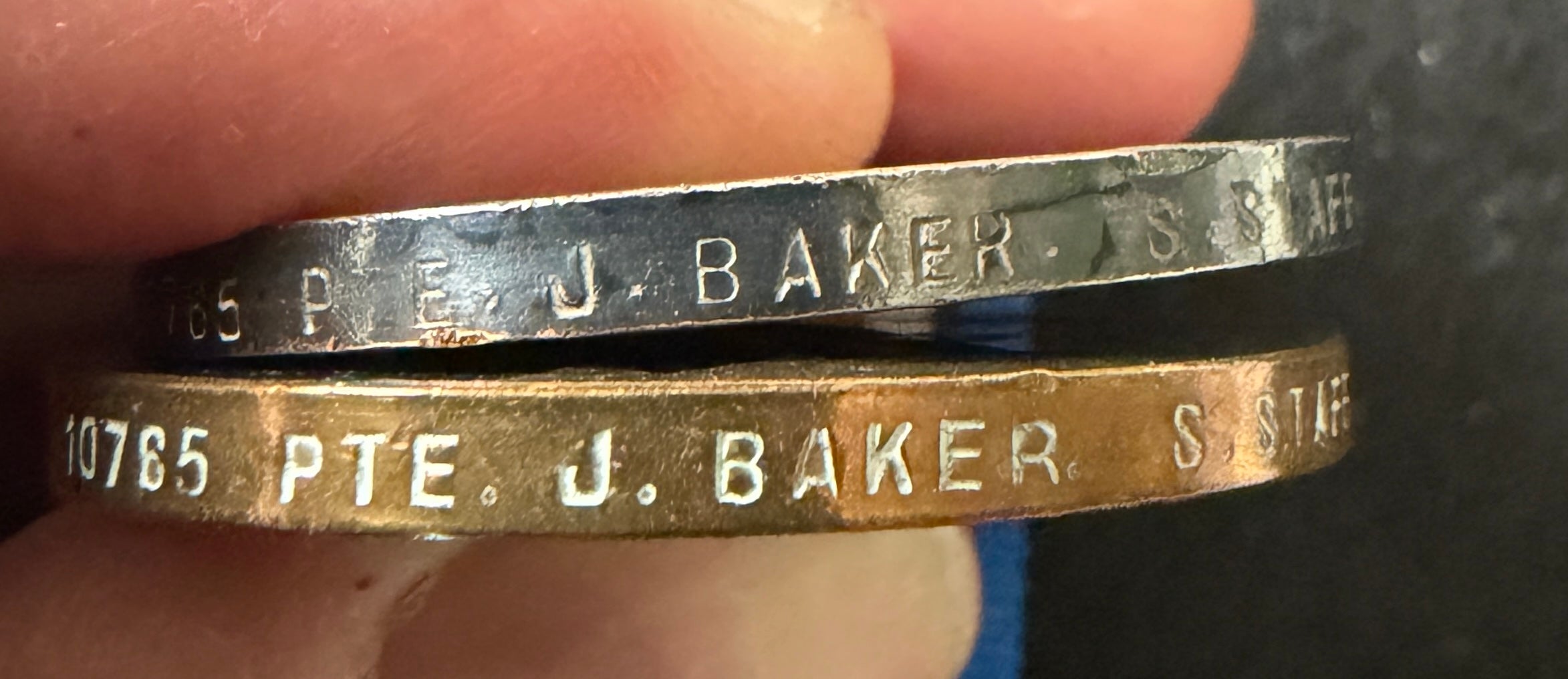 WW1 medal pair – British War Medal & Victory Medal (missing 1914-15 Star) – awarded to JOHN BAKER of the 2nd Battalion South Staffordshire Regiment