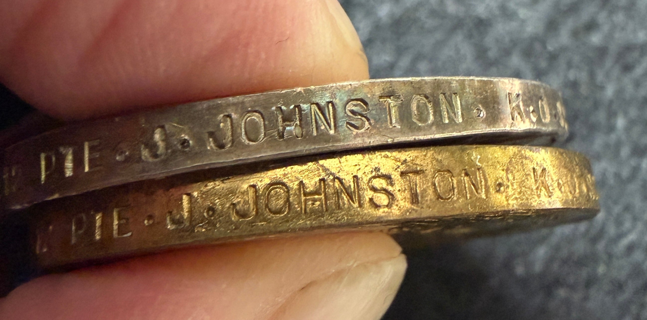 WW1 medal pair – British War Medal & Victory Medal – awarded to JAMES JOHNSTON of the King’s Own Scottish Borderers, later the 296th Coy (Scottish Command) Labour Corps & Royal Scots Fusiliers