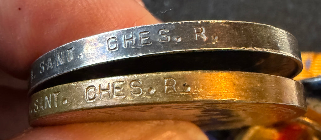 WW1 medal pair – British War Medal & Victory Medal – awarded to ARTHUR SANT of the Cheshire Regiment, later the Labour Corps – Wounded during the Battle of the Somme 1916