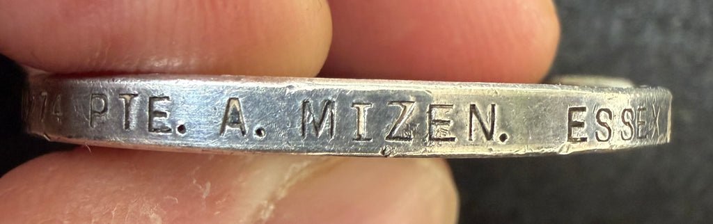WW1 British War Medal (Single medal only, brooched & missing suspender) – Awarded to Private ARTHUR MIZEN of the 9th (Service) Battalion the Essex Regiment – KIA Battle of the Somme 1916 (Ovilers-La Boisselle)