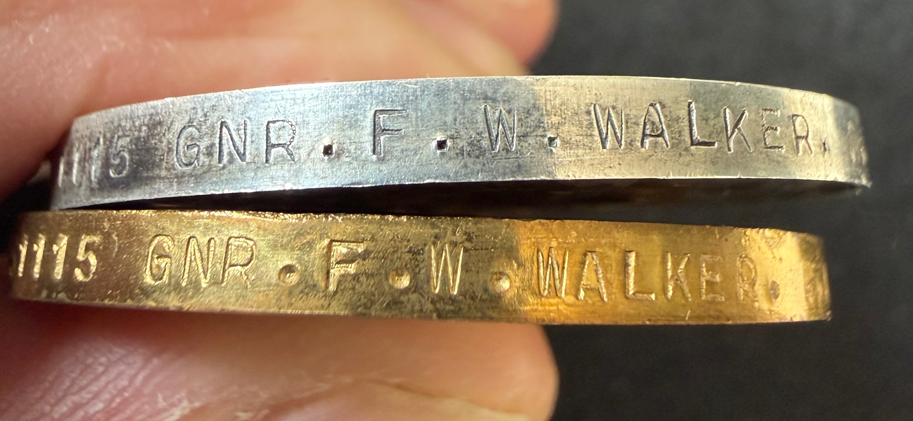 WW1 medal pair with original unused ribbons, box & medal envelope – British War Medal & Victory Medal - Awarded to Gunner FRANK W WALKER of the Royal Field Artillery (Greater London District)