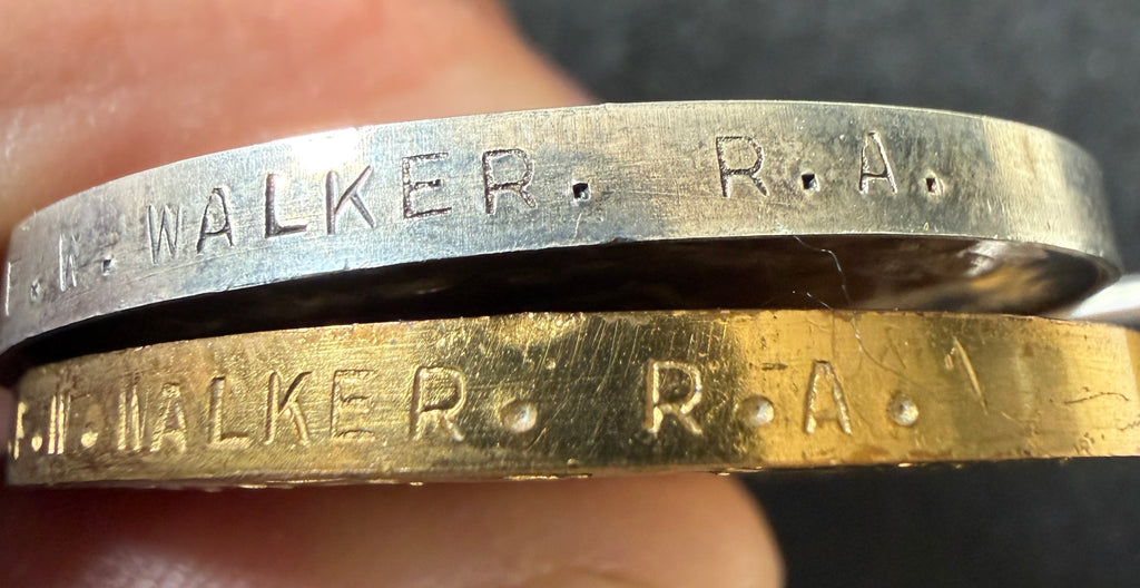 WW1 medal pair with original unused ribbons, box & medal envelope – British War Medal & Victory Medal - Awarded to Gunner FRANK W WALKER of the Royal Field Artillery (Greater London District)