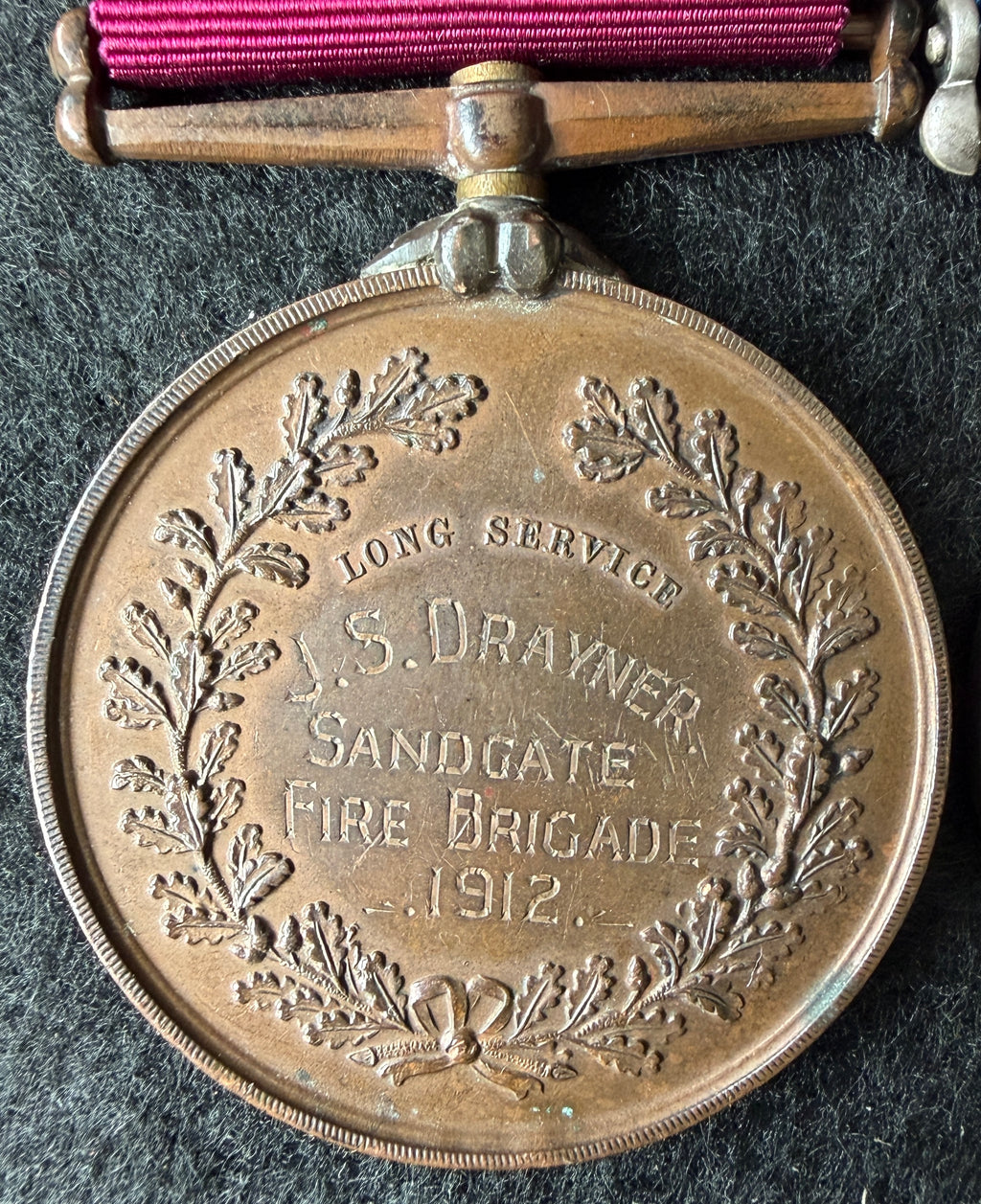 Interesting WW1 medal pair, British War & Victory Medal, awarded to ALBERT DRAYNER Royal Navy, with bronze National Fire Brigade Union Long Service Medal to brother JAMES DRAYNER, Sandgate Fire Brigade, Kent, with associated British Fire Services letter