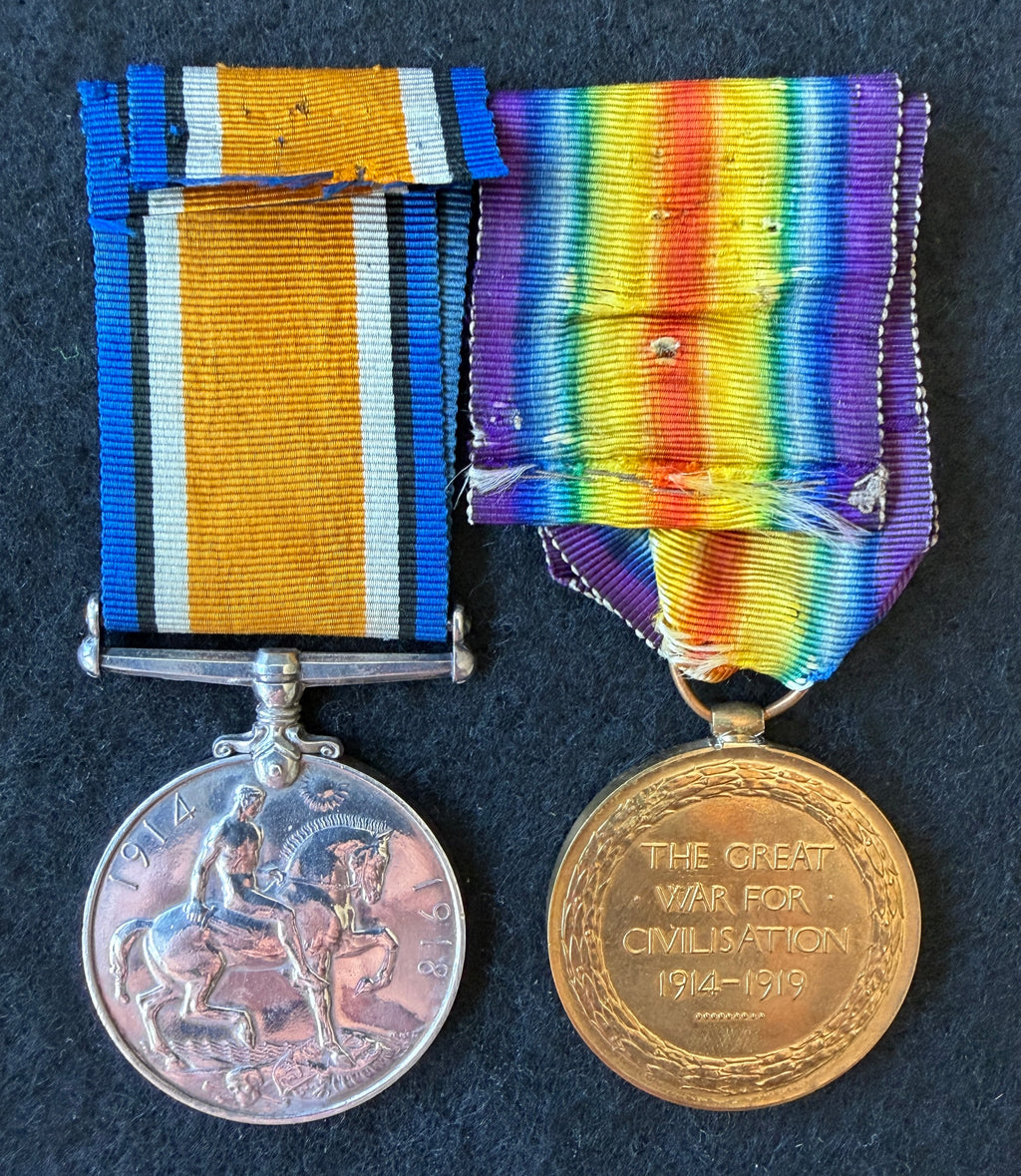 WW1 medal pair – British War Medal & Victory Medal – Awarded to Private LEONARD BUSHELL of the 2/4th Battalion Royal West Kent Regiment, later the 20th Battalion the Rifle Brigade