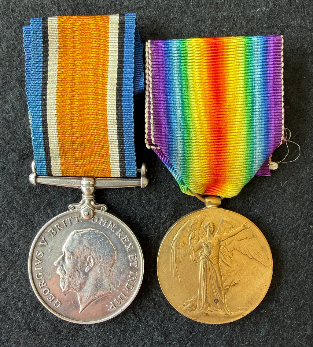 WW1 medal pair – British War Medal & Victory Medal – Awarded to Private WILLIAM JOHN PUSEY of the Royal Fusiliers, later of the Labour Corps