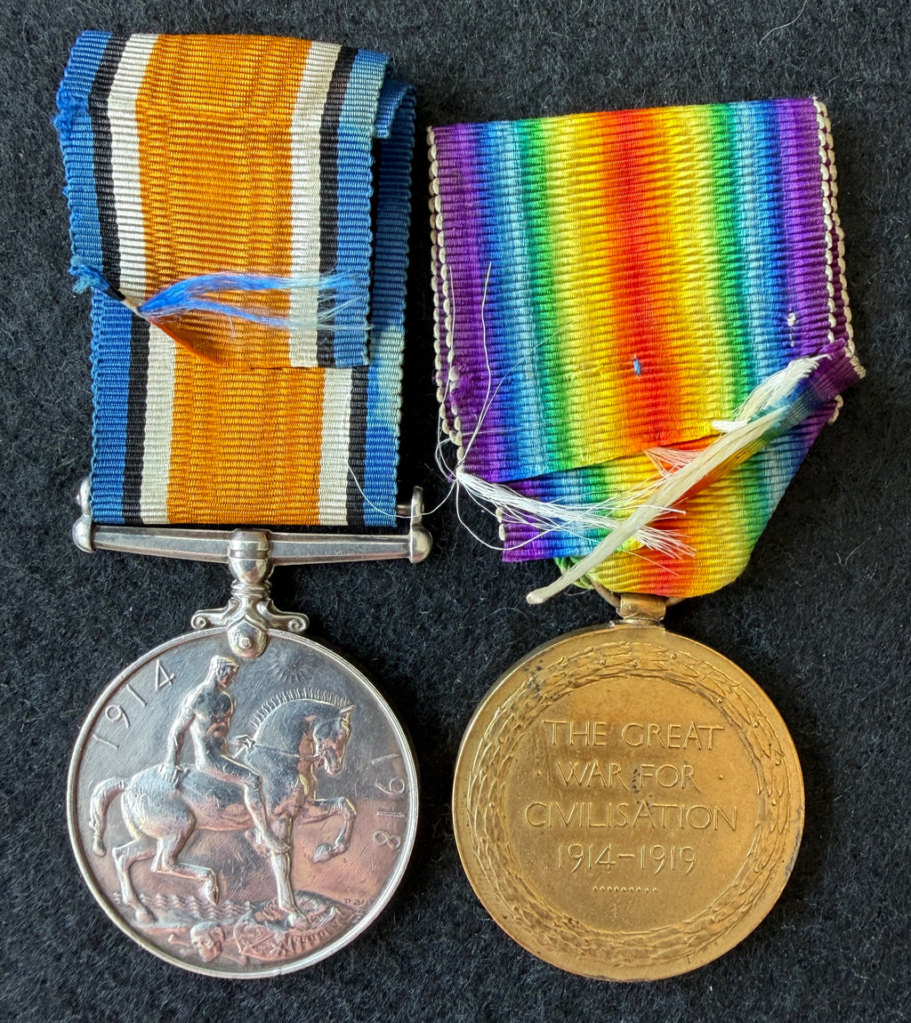 WW1 medal pair – British War Medal & Victory Medal – Awarded to Private WILLIAM JOHN PUSEY of the Royal Fusiliers, later of the Labour Corps