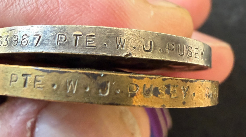 WW1 medal pair – British War Medal & Victory Medal – Awarded to Private WILLIAM JOHN PUSEY of the Royal Fusiliers, later of the Labour Corps