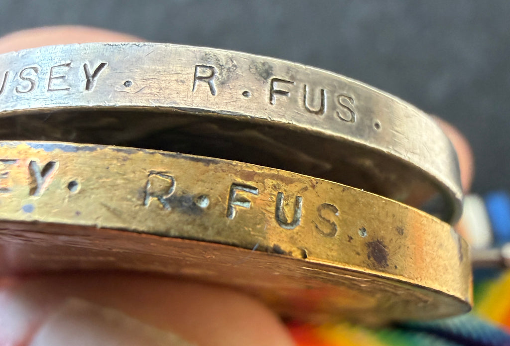 WW1 medal pair – British War Medal & Victory Medal – Awarded to Private WILLIAM JOHN PUSEY of the Royal Fusiliers, later of the Labour Corps