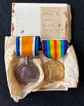 WW1 medal pair – British War Medal & Victory Medal – Awarded to Private 2nd Class DONALD ROSS of the Royal Air Force – complete with box of issue with recipient’s name