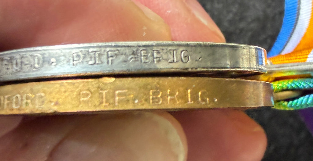 WW1 British War & Victory Medal pair to ARTHUR BRADFORD of the 13th (Service) Battalion Rifle Brigade & Royal Masonic Hospital Patron Lodge Jewel awarded to son DENIS H BRADFORD of the ‘City of London Rifle Lodge’ – ARTHUR subject to gas attack in 1918