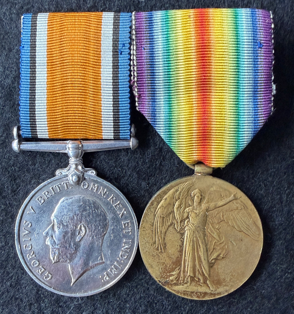 WW2 medal pair – British War Medal & Victory Medal – Awarded to Private RONALD ALEXANDER of the Royal Northumberland Fusiliers, later Royal Engineers and Labour Corps