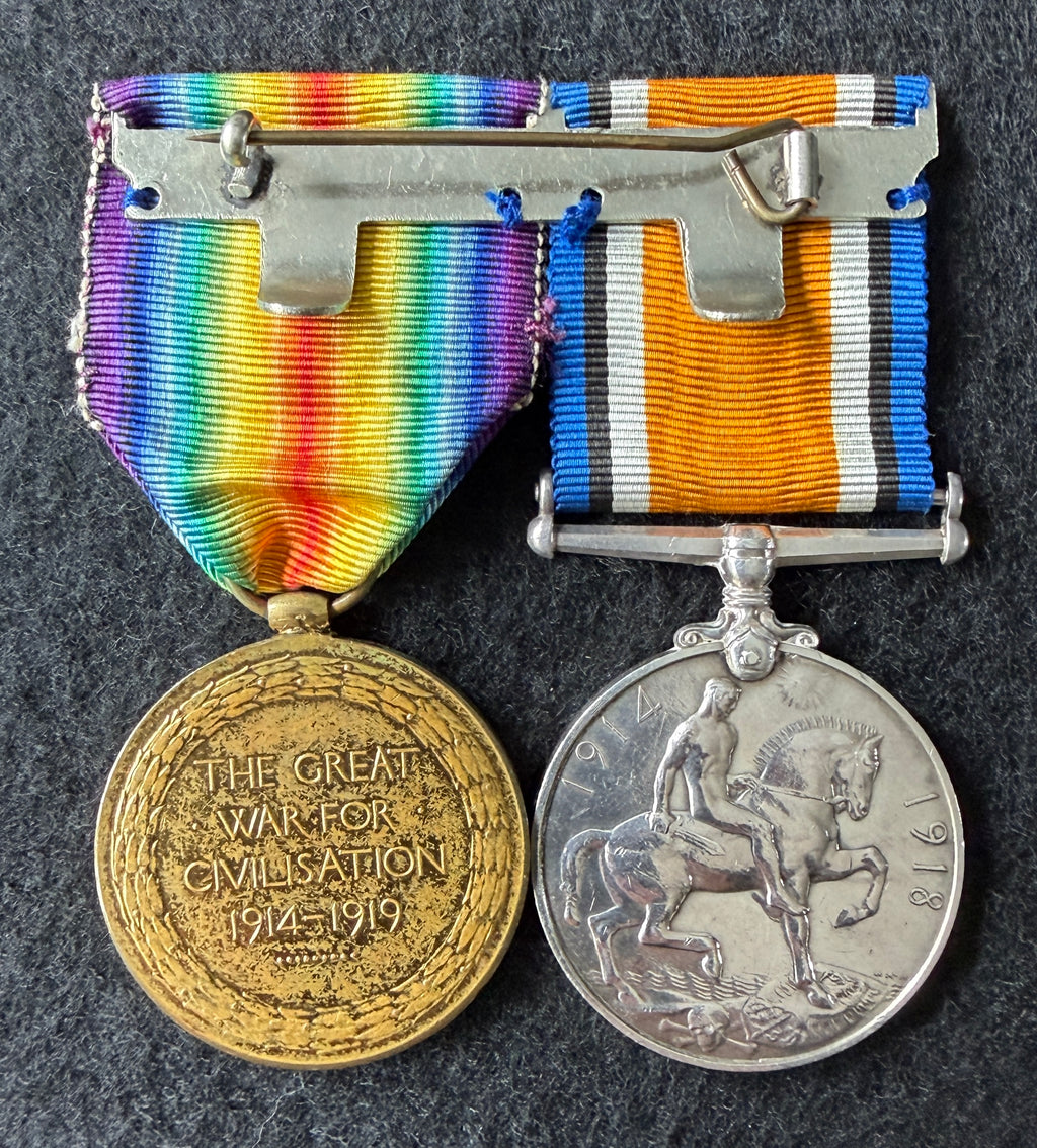 WW2 medal pair – British War Medal & Victory Medal – Awarded to Private RONALD ALEXANDER of the Royal Northumberland Fusiliers, later Royal Engineers and Labour Corps