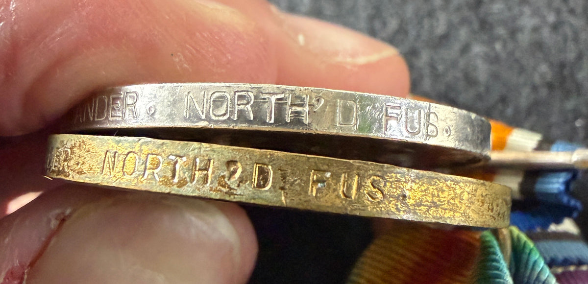 WW2 medal pair – British War Medal & Victory Medal – Awarded to Private RONALD ALEXANDER of the Royal Northumberland Fusiliers, later Royal Engineers and Labour Corps