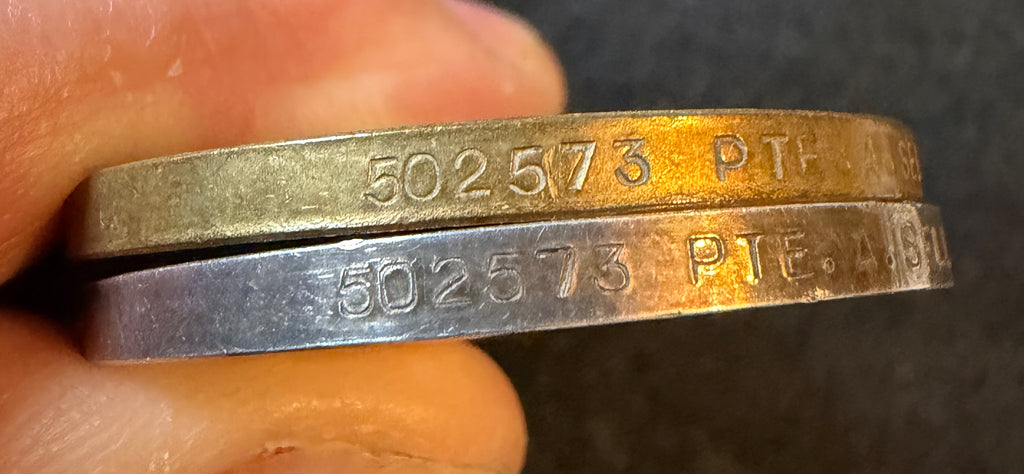 WW1 British War & Victory Medal pair – Awarded to Private ALBERT SELLARS of the 22nd Company the Labour Corps –comes with associated ‘Trench Art’  - A named metal bracelet and brass matchbox holder decorated with inscription ‘A.S’ and ‘YPRES 1918’