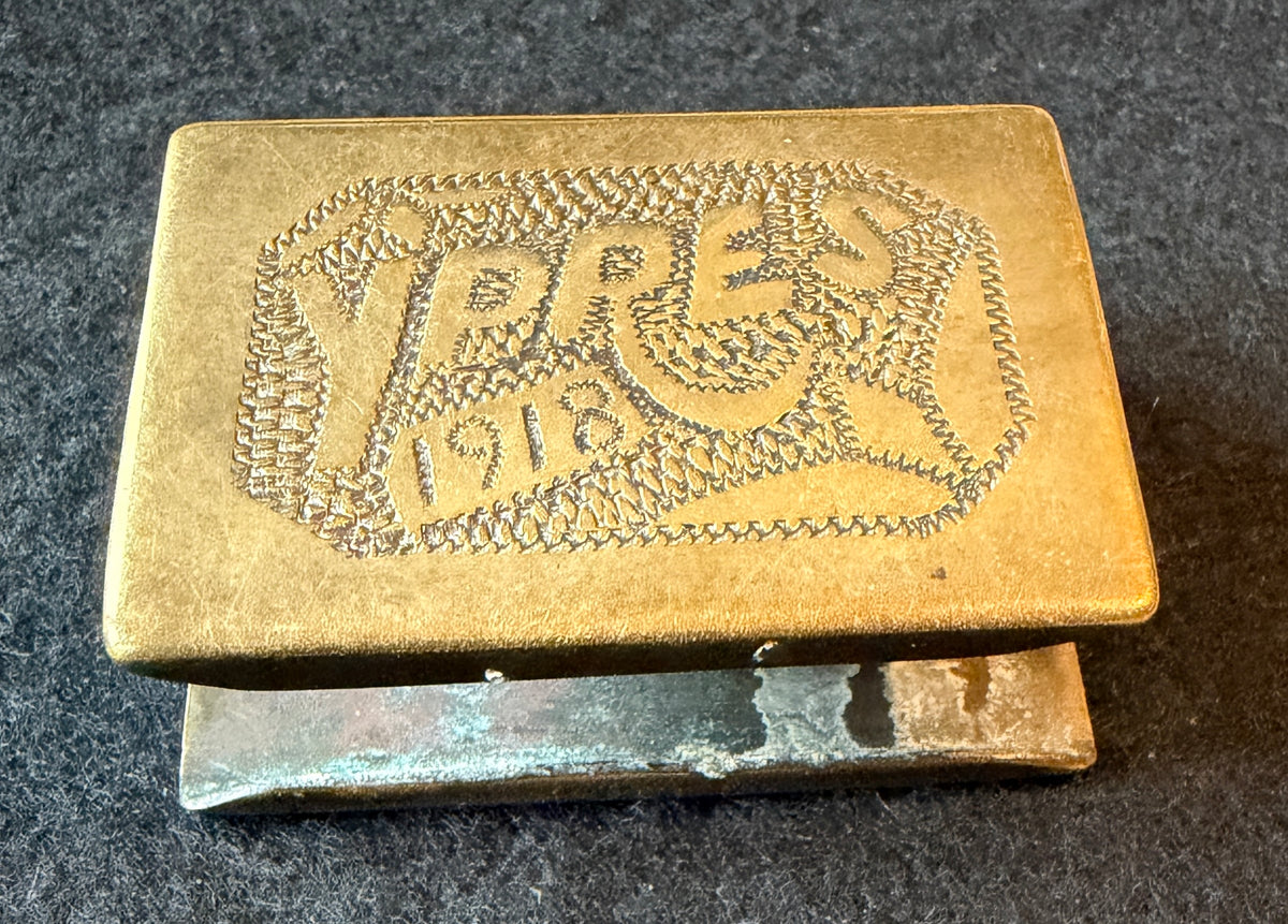 WW1 British War & Victory Medal pair – Awarded to Private ALBERT SELLARS of the 22nd Company the Labour Corps –comes with associated ‘Trench Art’  - A named metal bracelet and brass matchbox holder decorated with inscription ‘A.S’ and ‘YPRES 1918’