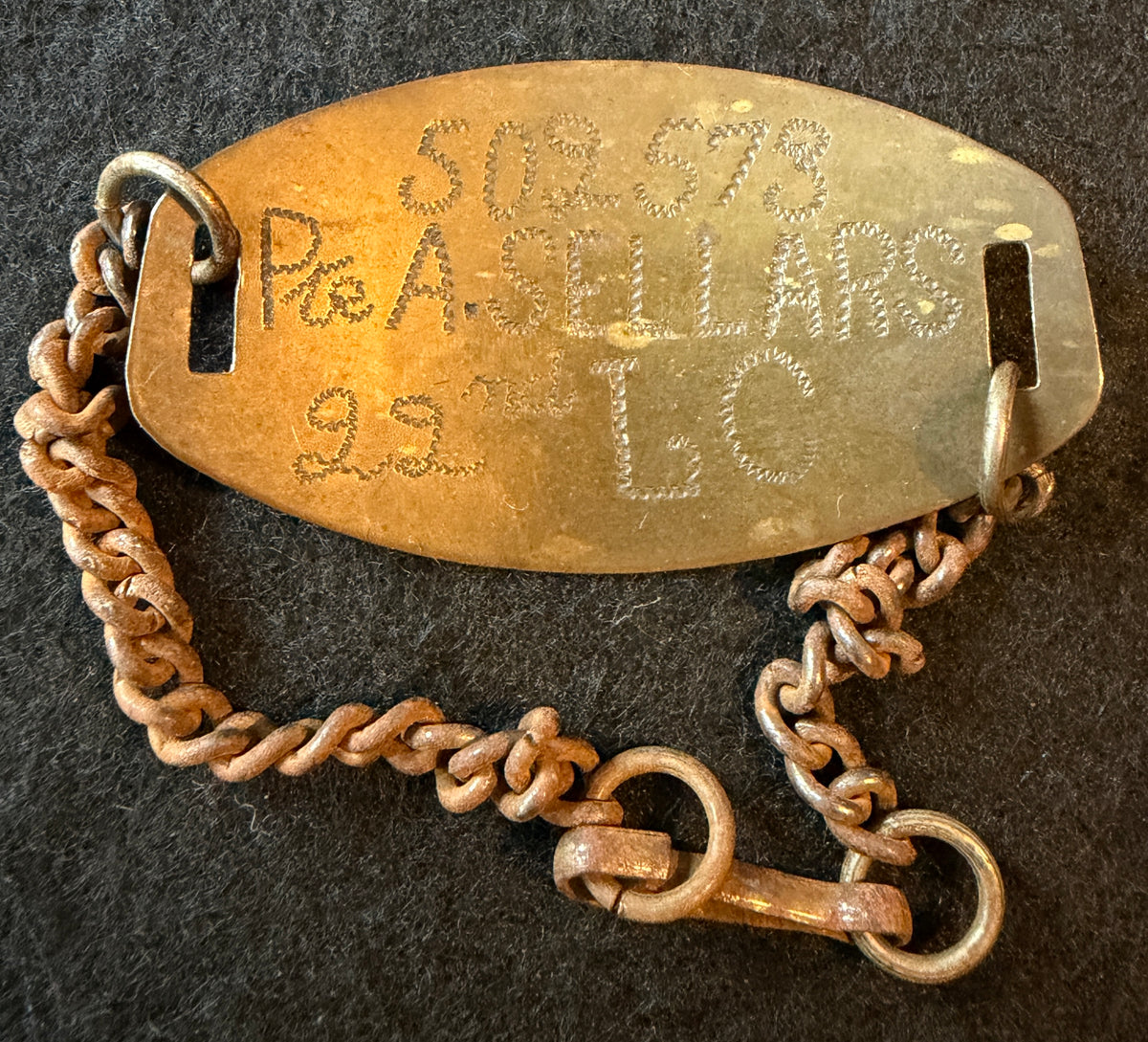 WW1 British War & Victory Medal pair – Awarded to Private ALBERT SELLARS of the 22nd Company the Labour Corps –comes with associated ‘Trench Art’  - A named metal bracelet and brass matchbox holder decorated with inscription ‘A.S’ and ‘YPRES 1918’