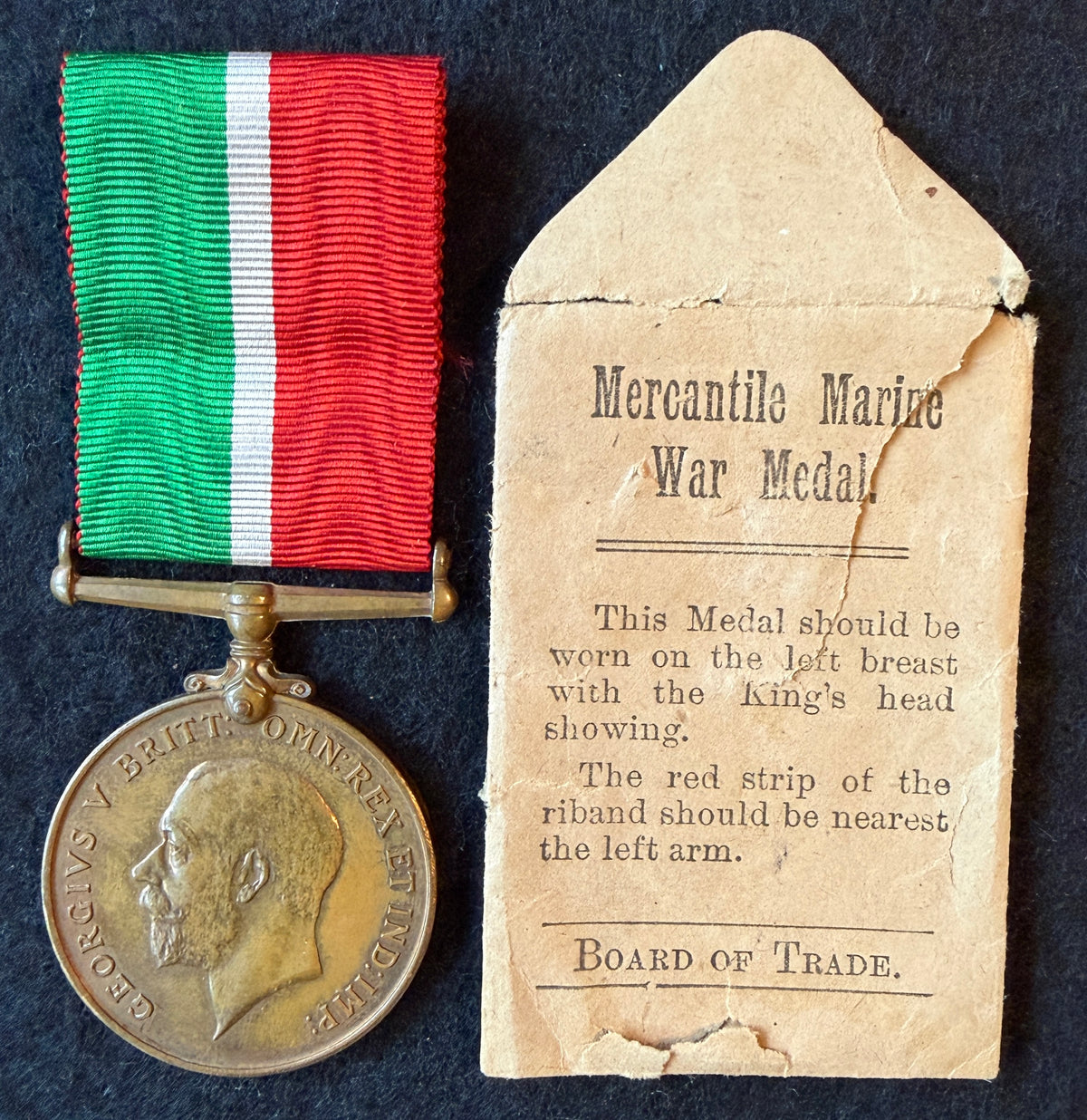 WW1 Mercantile Marine War Medal (single medal only) with original medal envelope – Awarded to DONALD McALISTER – Firth of Forth ‘Trinity House’ Pilot / Admiralty Pilot, Leith near Edinburgh