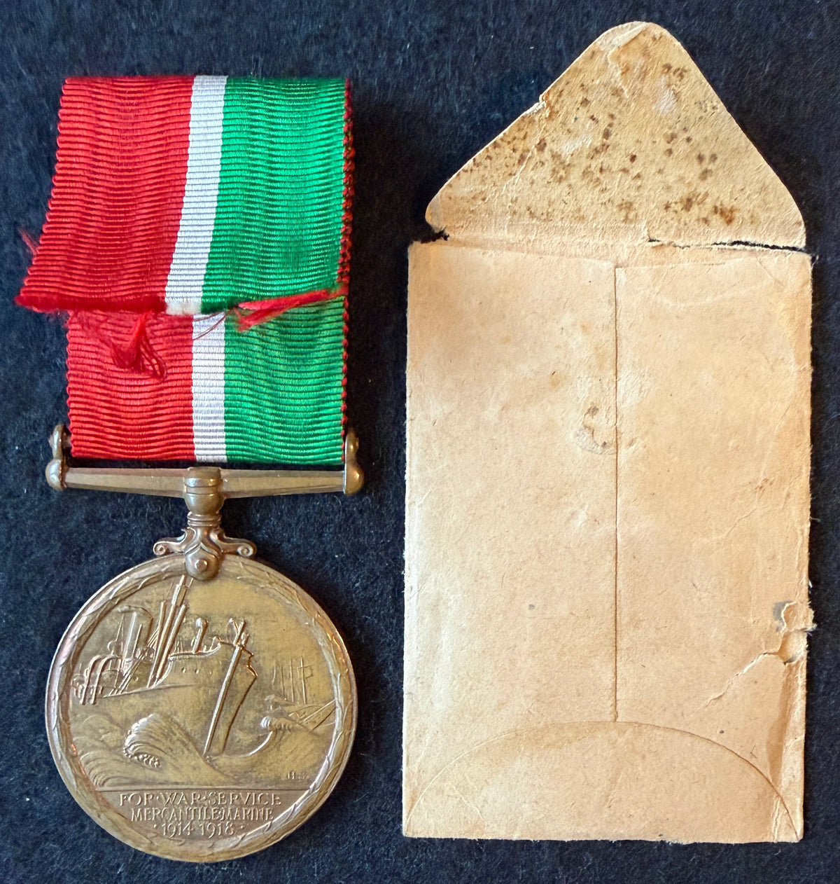 WW1 Mercantile Marine War Medal (single medal only) with original medal envelope – Awarded to DONALD McALISTER – Firth of Forth ‘Trinity House’ Pilot / Admiralty Pilot, Leith near Edinburgh