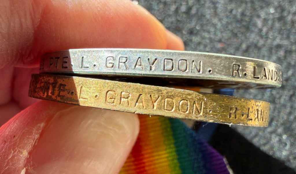 WW1 Medal pair - British War Medal and Victory Medal – Awarded to LOUIS GRAYDON of the 1st Battalion the King’s Own Royal Lancaster Regiment