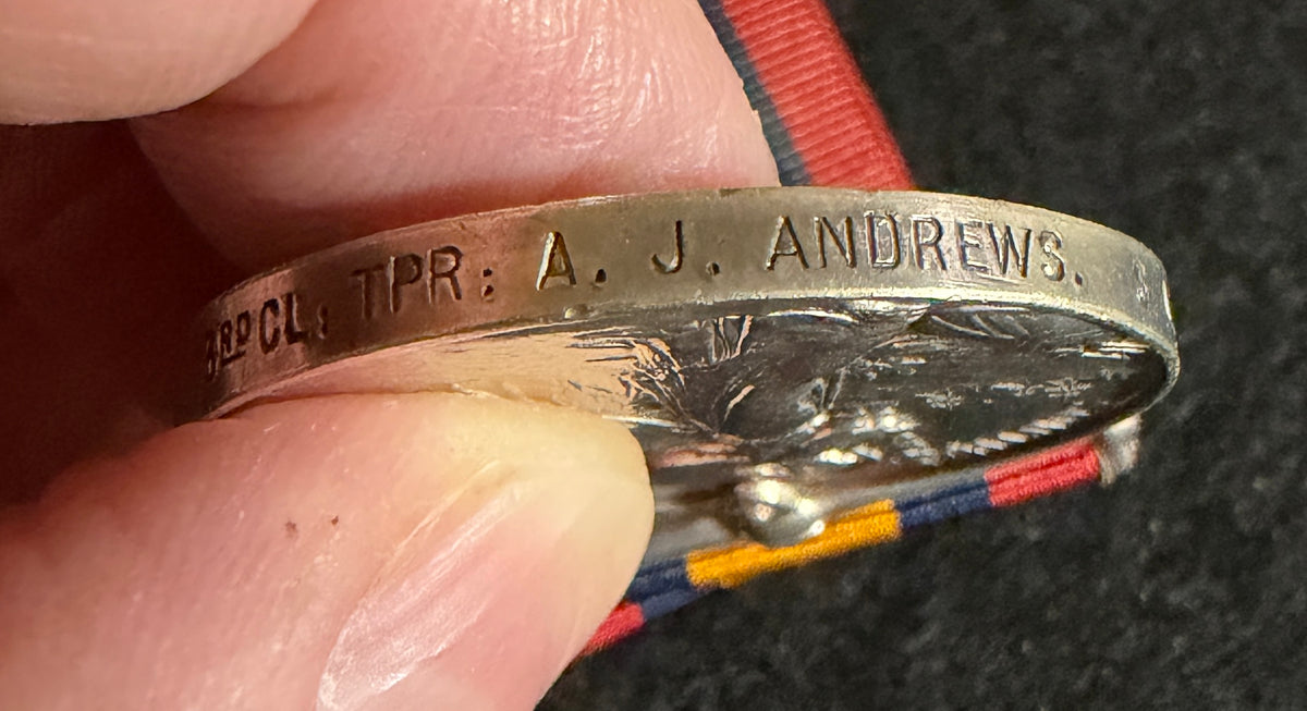Queen’s South Africa Medal with ‘Transvaal’ Bar – Awarded to C281 3rd Class Trooper CHARLES JAMES ANDREWS of the South African Constabulary