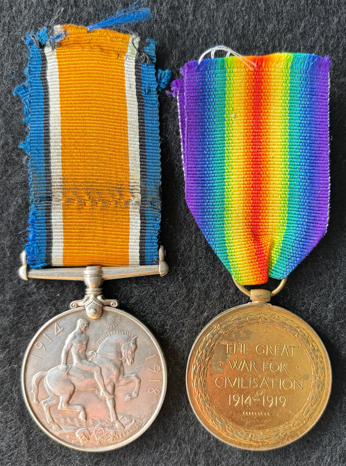 WW1 Medal pair – British War Medal & Victory Medal awarded to ARTHUR HOBSON of the 2/7th (Leeds Rifles) Battalion the Prince of Wales’s Own (West Yorkshire Regiment) & later with the Labour Corps – Wounded in action – BULLACOURT 1917 interest