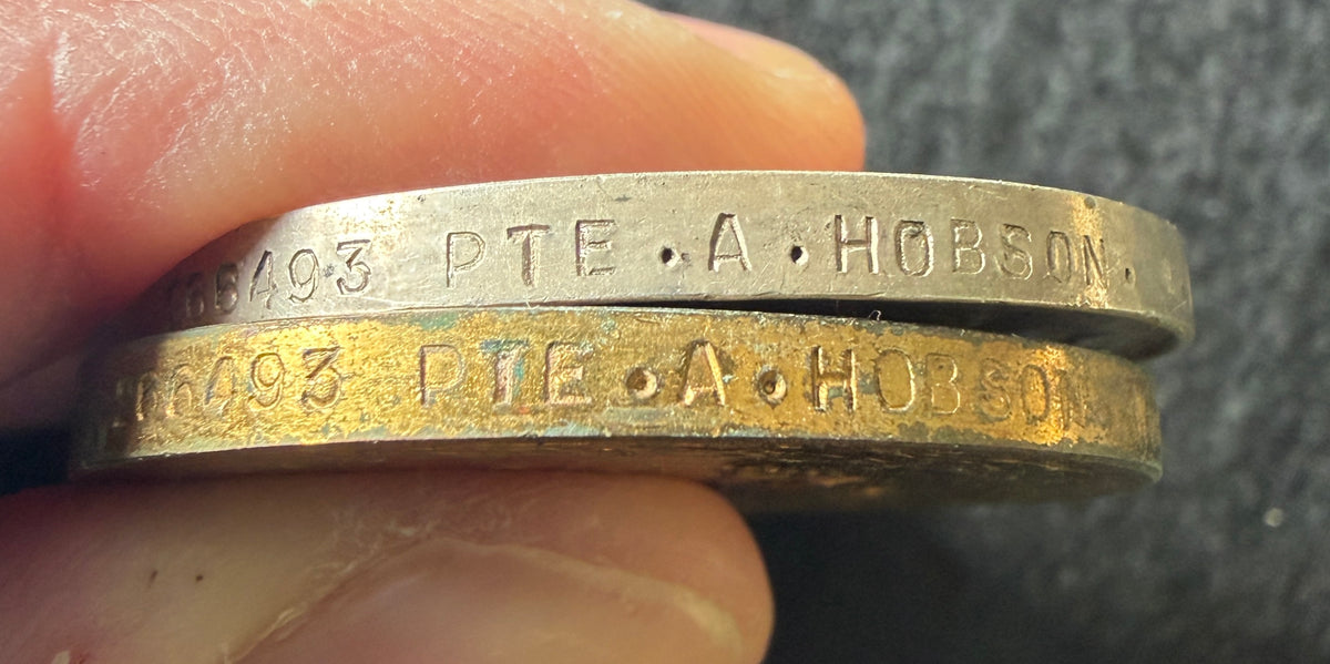 WW1 Medal pair – British War Medal & Victory Medal awarded to ARTHUR HOBSON of the 2/7th (Leeds Rifles) Battalion the Prince of Wales’s Own (West Yorkshire Regiment) & later with the Labour Corps – Wounded in action – BULLACOURT 1917 interest
