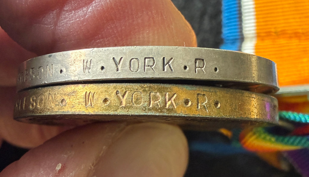 WW1 Medal pair – British War Medal & Victory Medal awarded to ARTHUR HOBSON of the 2/7th (Leeds Rifles) Battalion the Prince of Wales’s Own (West Yorkshire Regiment) & later with the Labour Corps – Wounded in action – BULLACOURT 1917 interest
