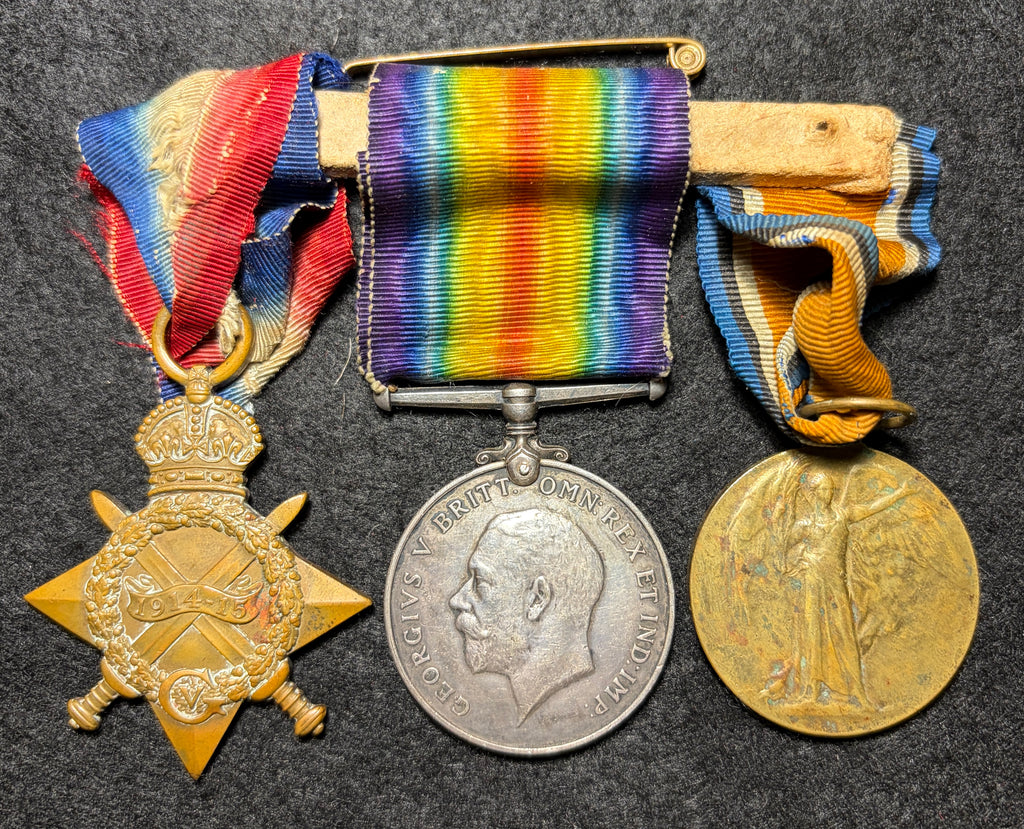WW1 Medal trio – 1914-15 Star, British War Medal & Victory Medal awarded to SAMUEL ATHERTON - 1/9th (Ashton-under-Lyne) Bn Manchester Regt & 1st Battalion King’s Liverpool Regt – GALLIPOLI – 1 of 3 brothers who served together in the ‘Ashton Territorials’