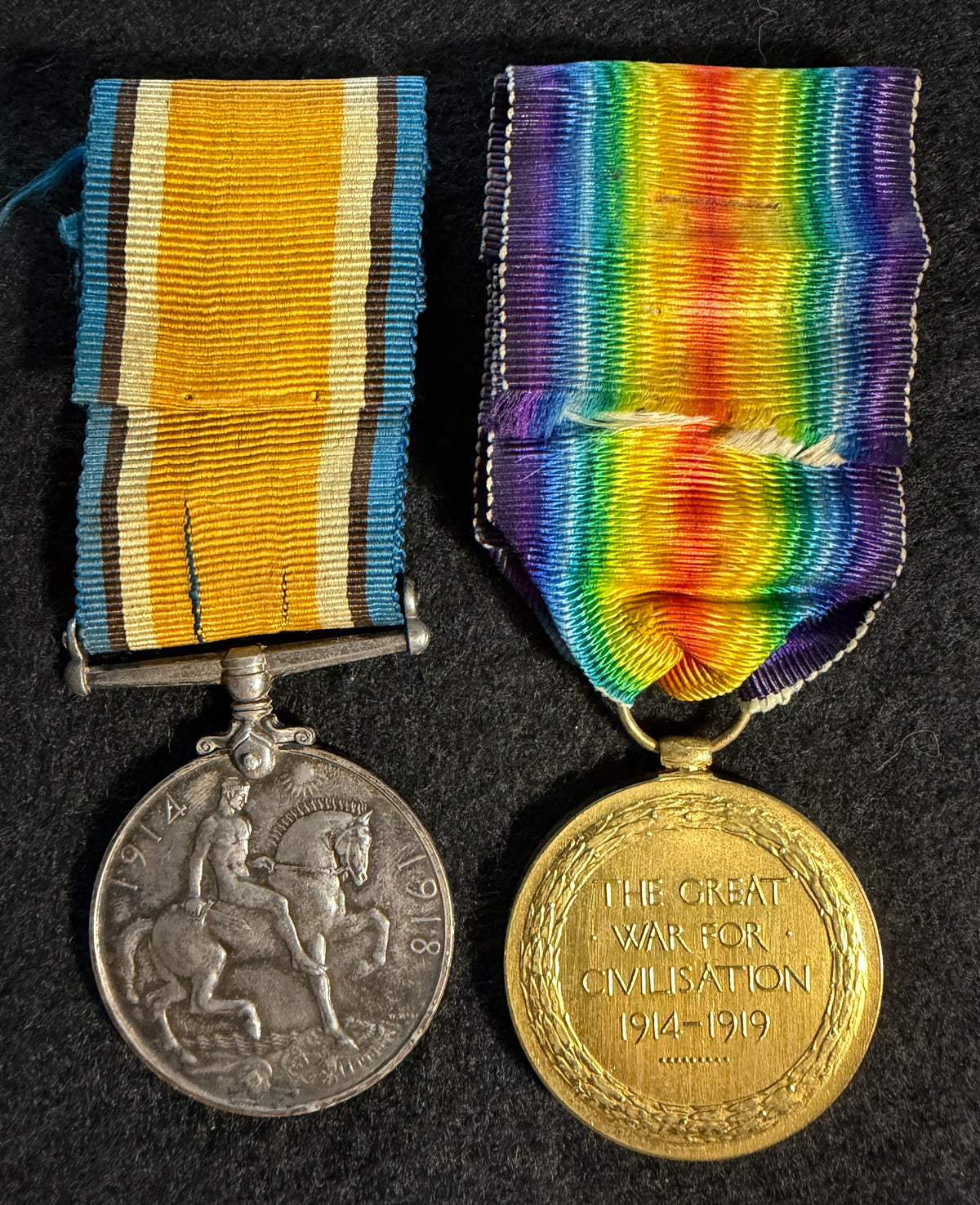 WW1 Medal pair – British War Medal & Victory Medal (missing 1914-15 Star) awarded to Corporal ARTHUR ERNEST RADCLIFFE, 1st Battalion Northumberland Fusiliers – Killed in action 27th March 1916 at ST ELOI, a significant and well publicised action