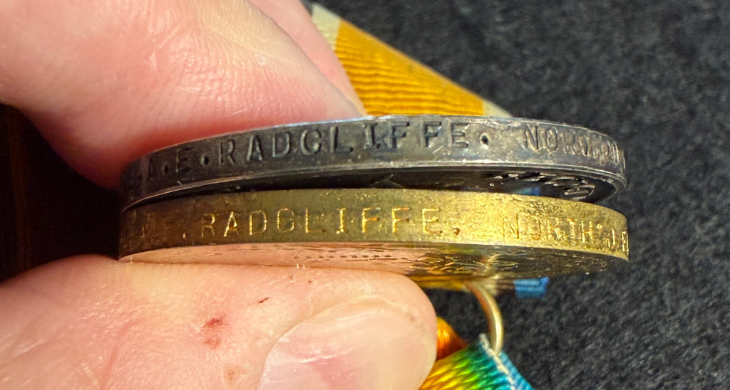WW1 Medal pair – British War Medal & Victory Medal (missing 1914-15 Star) awarded to Corporal ARTHUR ERNEST RADCLIFFE, 1st Battalion Northumberland Fusiliers – Killed in action 27th March 1916 at ST ELOI, a significant and well publicised action