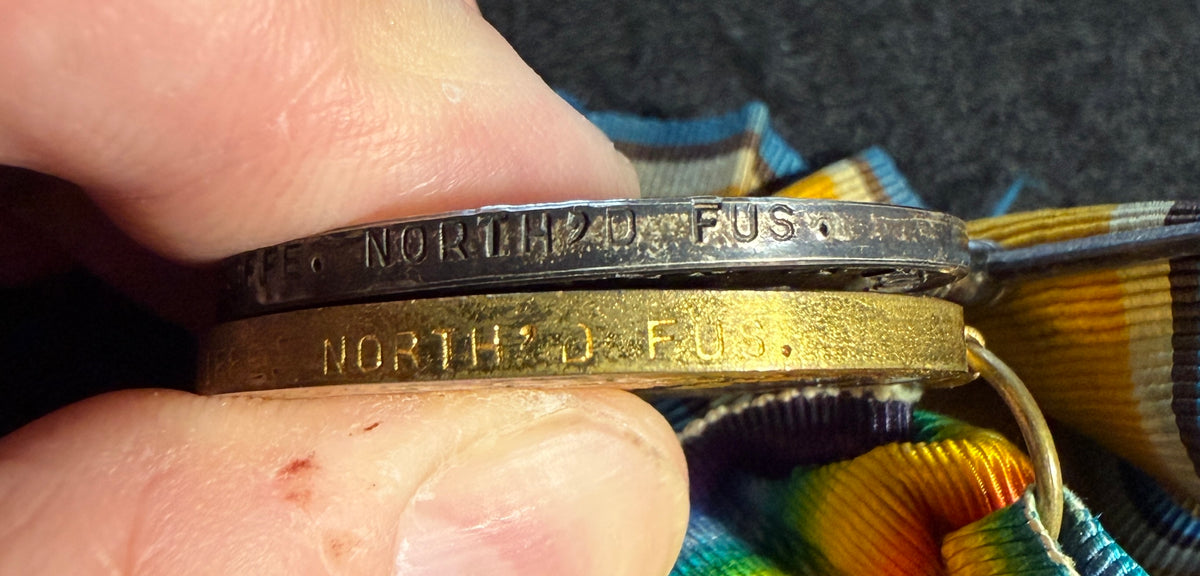 WW1 Medal pair – British War Medal & Victory Medal (missing 1914-15 Star) awarded to Corporal ARTHUR ERNEST RADCLIFFE, 1st Battalion Northumberland Fusiliers – Killed in action 27th March 1916 at ST ELOI, a significant and well publicised action