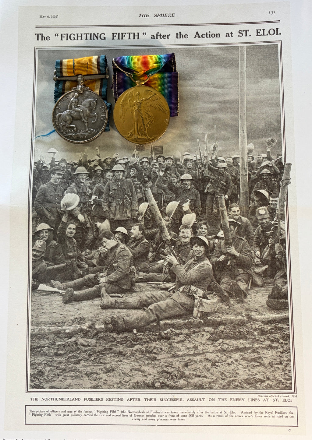 WW1 Medal pair – British War Medal & Victory Medal (missing 1914-15 Star) awarded to Corporal ARTHUR ERNEST RADCLIFFE, 1st Battalion Northumberland Fusiliers – Killed in action 27th March 1916 at ST ELOI, a significant and well publicised action