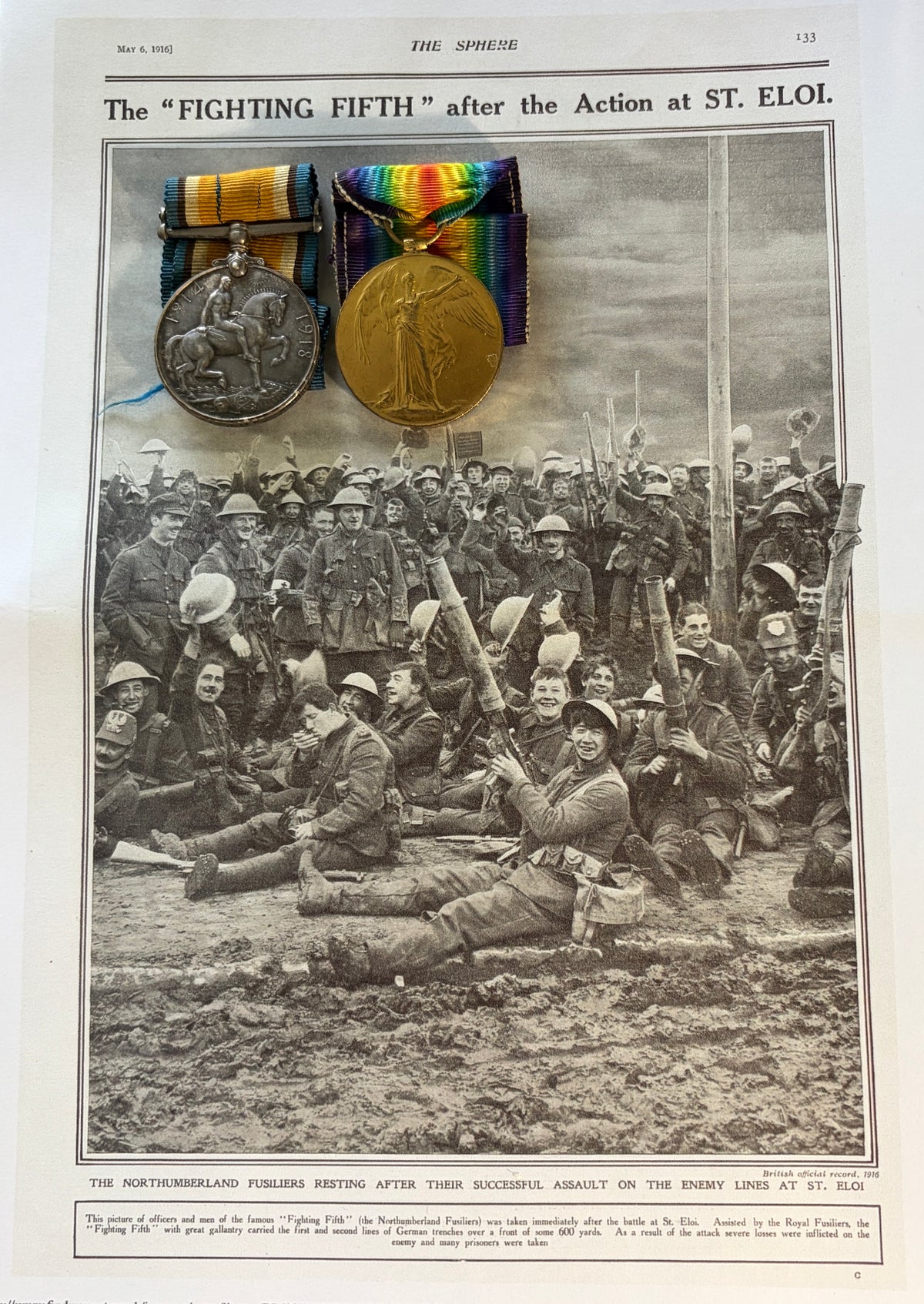 WW1 Medal pair – British War Medal & Victory Medal (missing 1914-15 Star) awarded to Corporal ARTHUR ERNEST RADCLIFFE, 1st Battalion Northumberland Fusiliers – Killed in action 27th March 1916 at ST ELOI, a significant and well publicised action